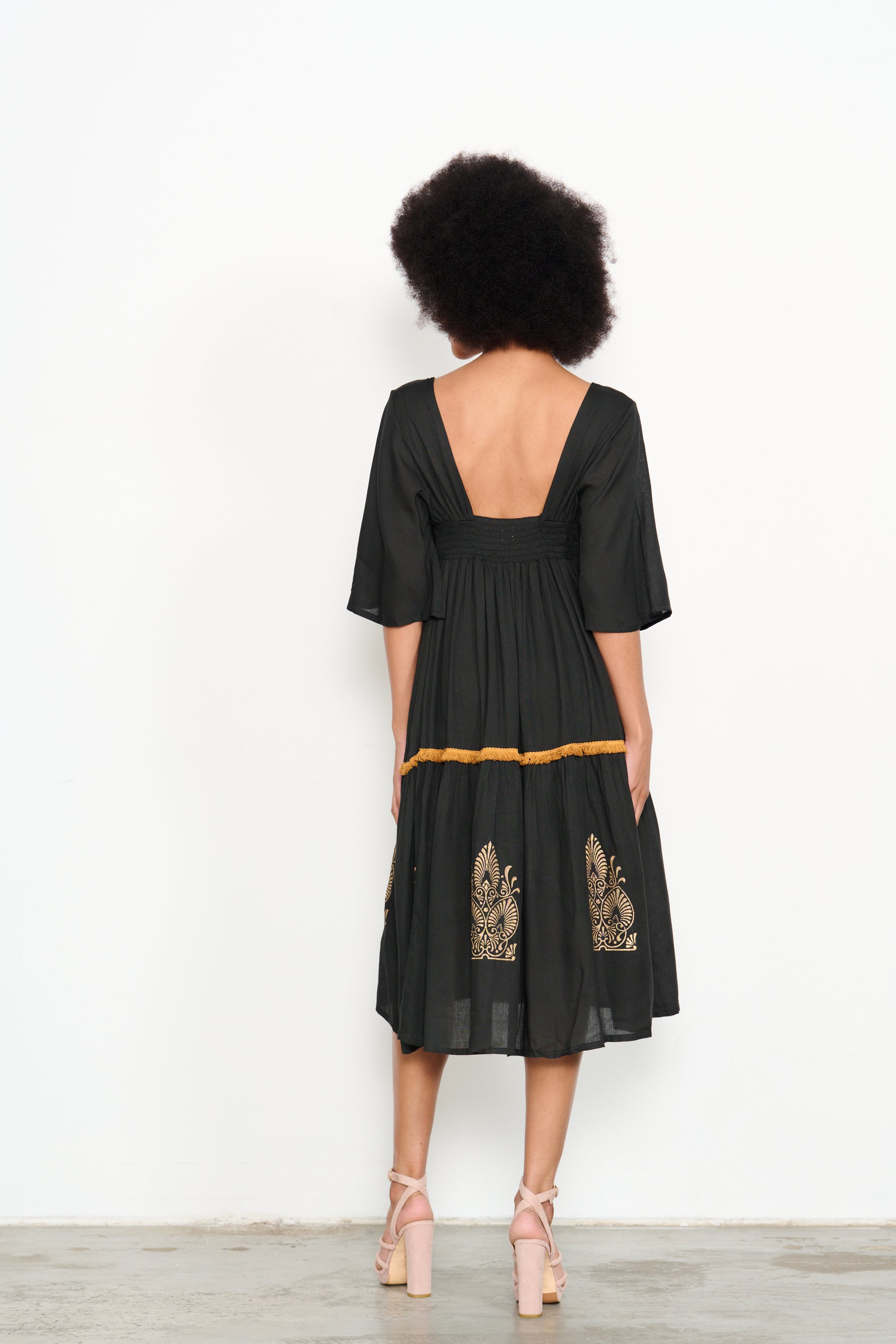 CAJU BLACK/GOLD SQUARE NECK DRESS