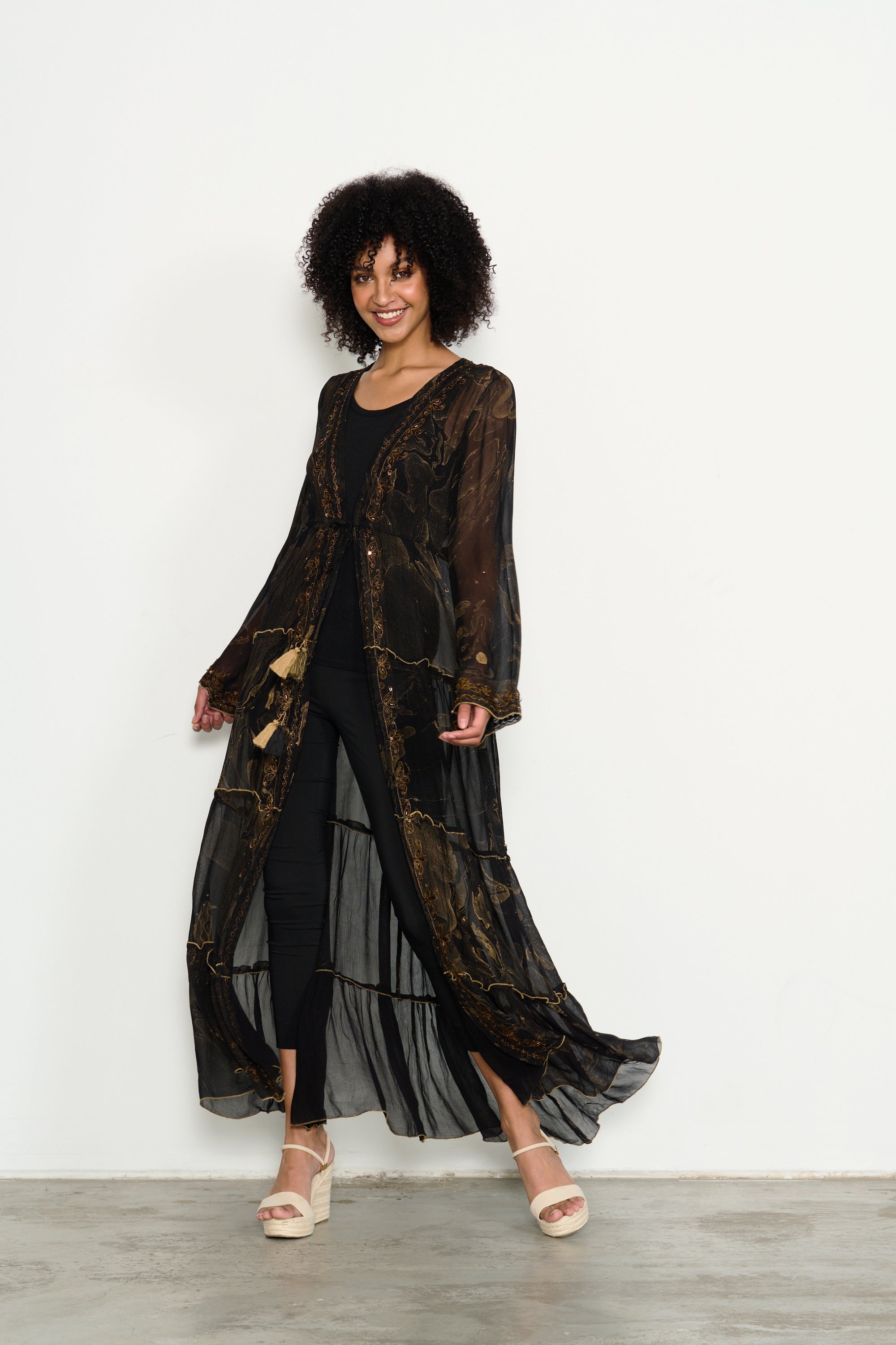 CAJU MARBLE PRINT LONG DUSTER COAT