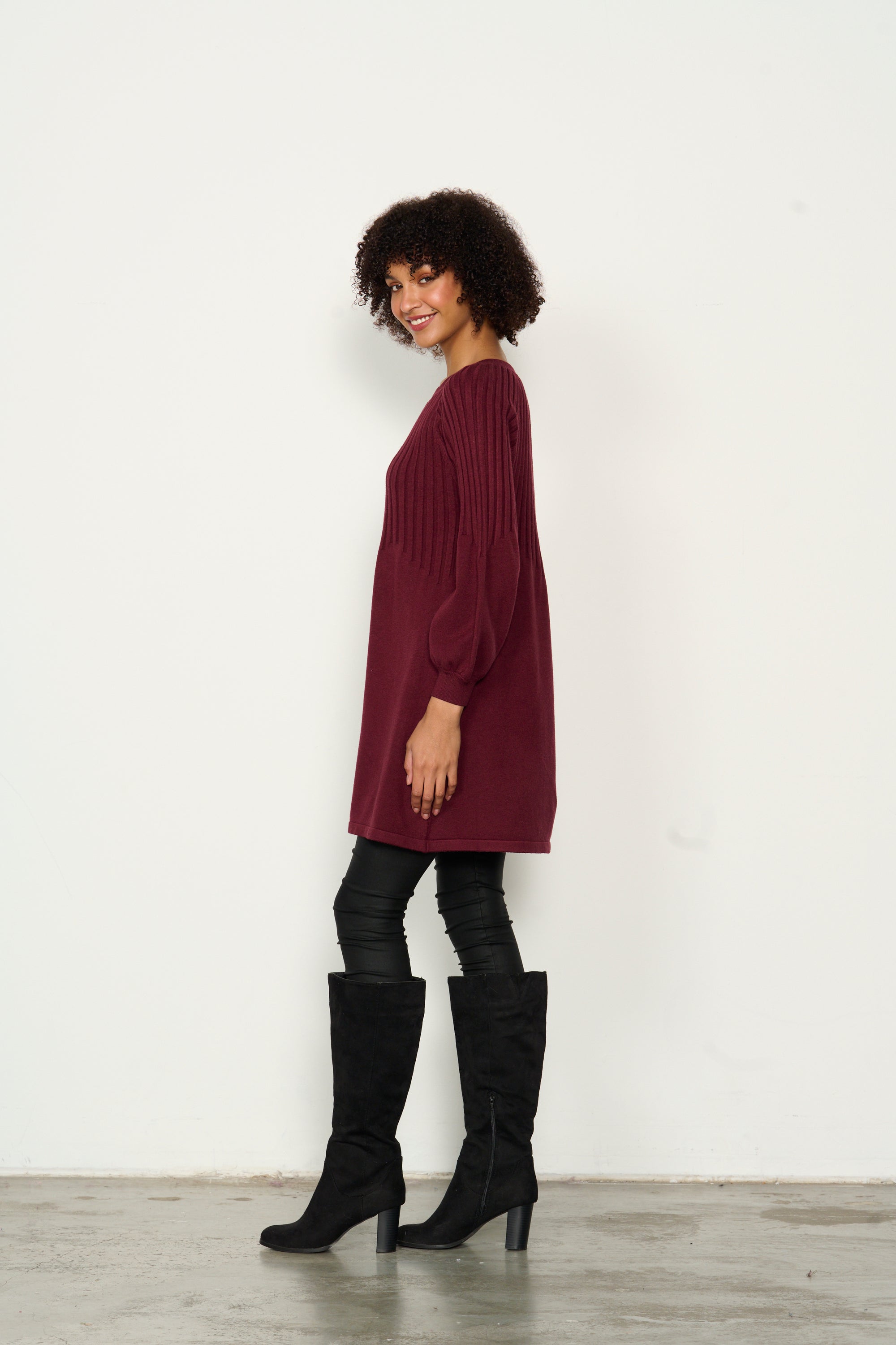 RIBBED KNIT PUFF SLEEVE TUNIC - SHIRAZ was $139.90... sale now....