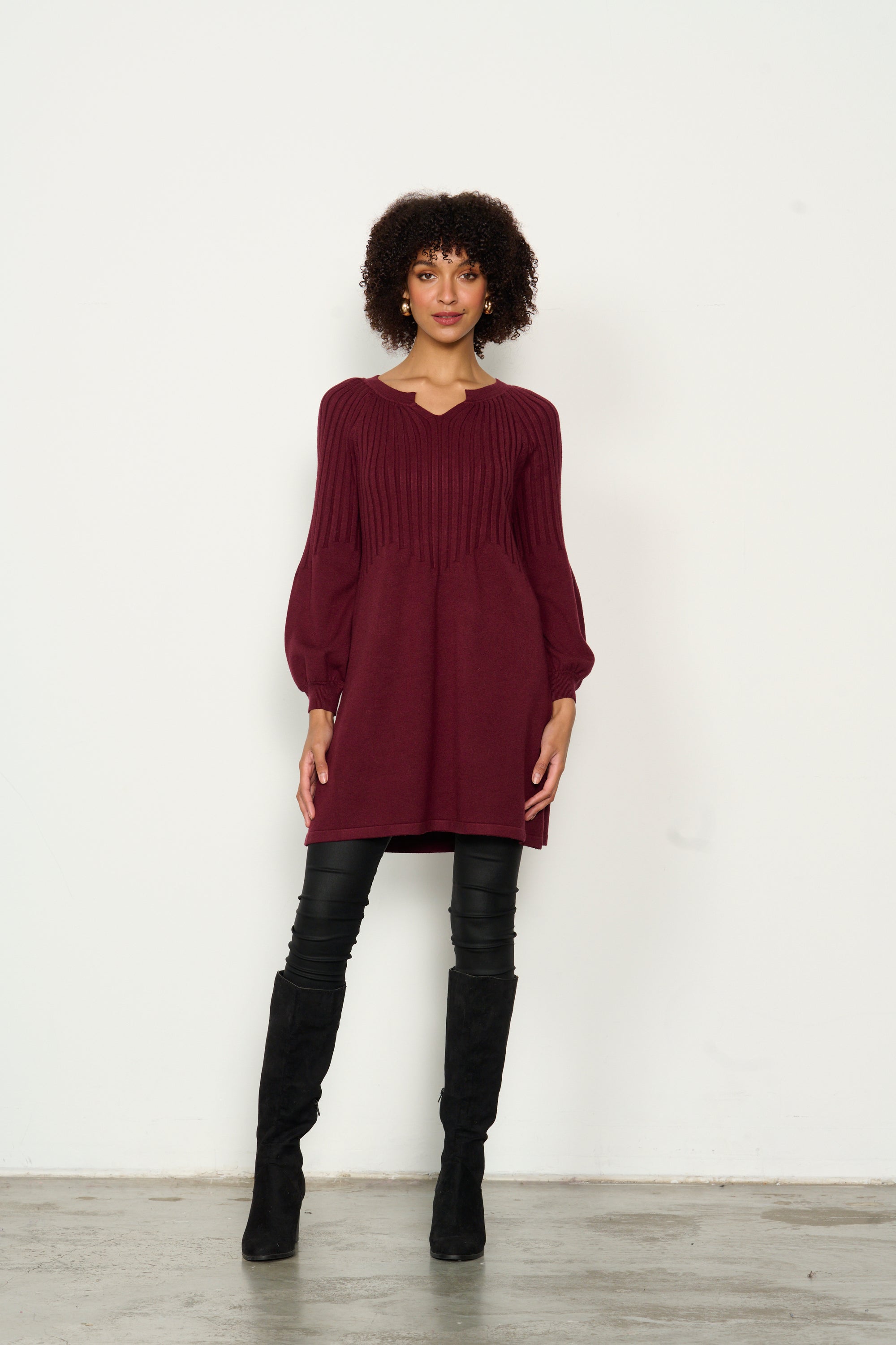 RIBBED KNIT PUFF SLEEVE TUNIC - SHIRAZ was $139.90... sale now....