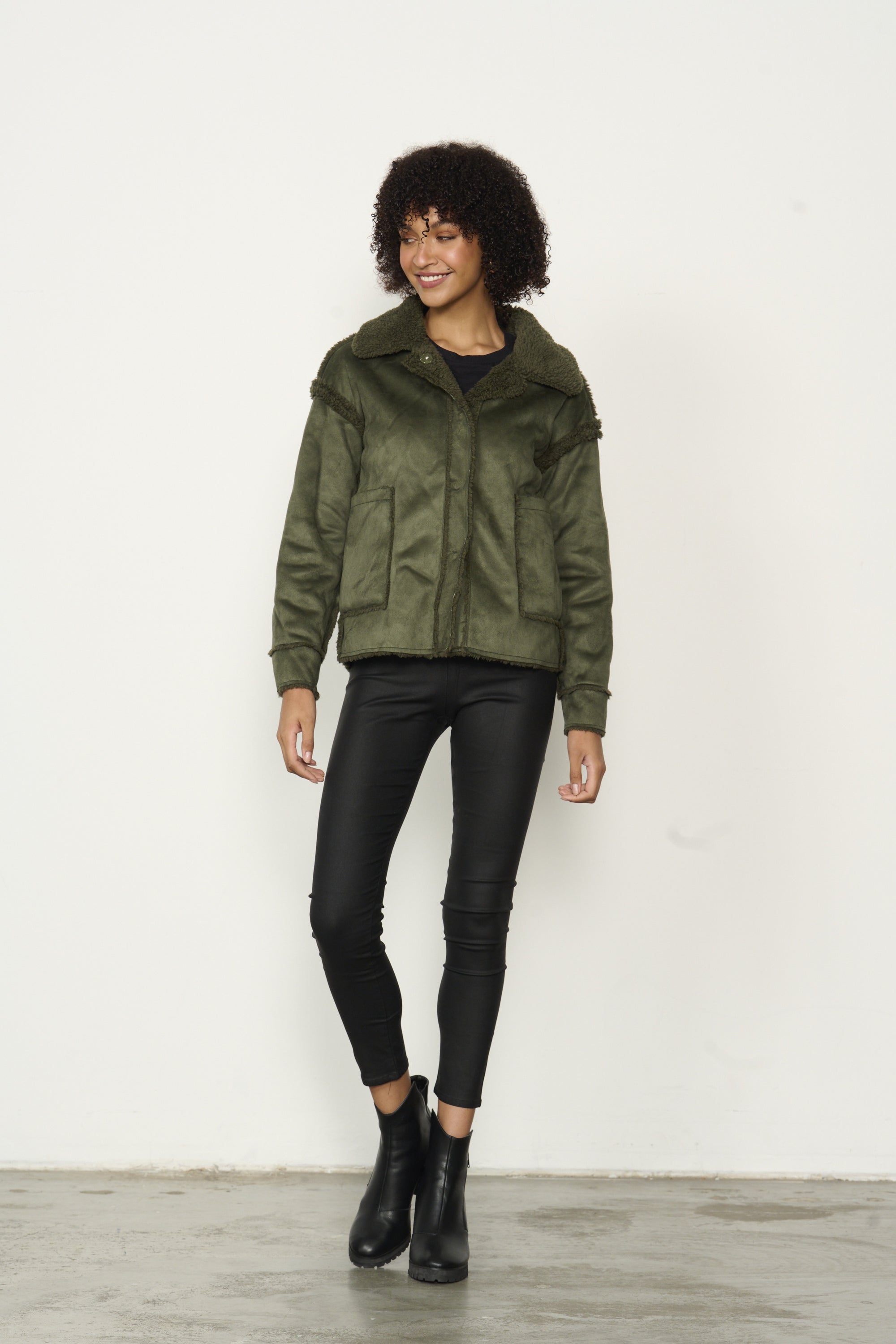 SHERPA/SUEDE REVERSIBLE JACKET - OLIVE WAS $149.00.. NOW...