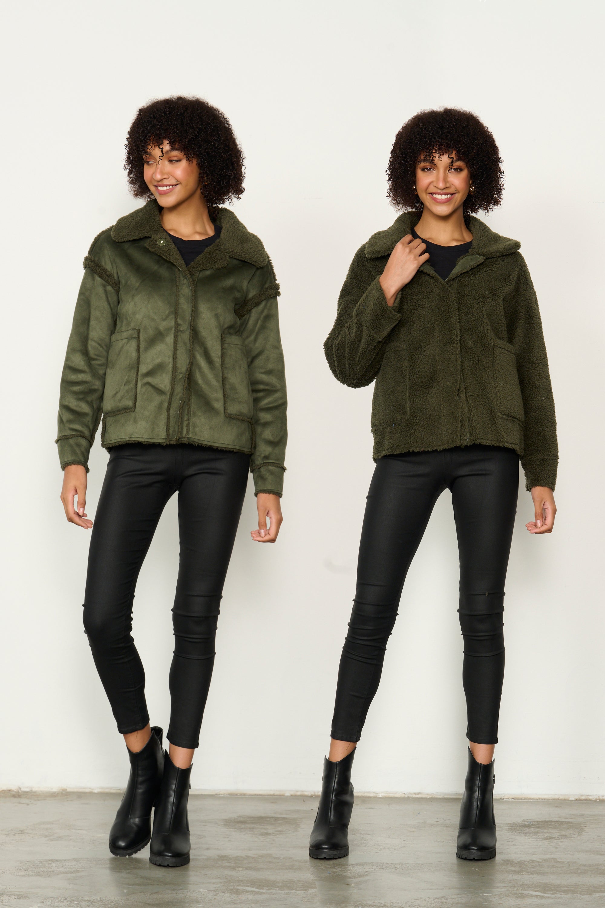 SHERPA/SUEDE REVERSIBLE JACKET - OLIVE WAS $149.00.. NOW...