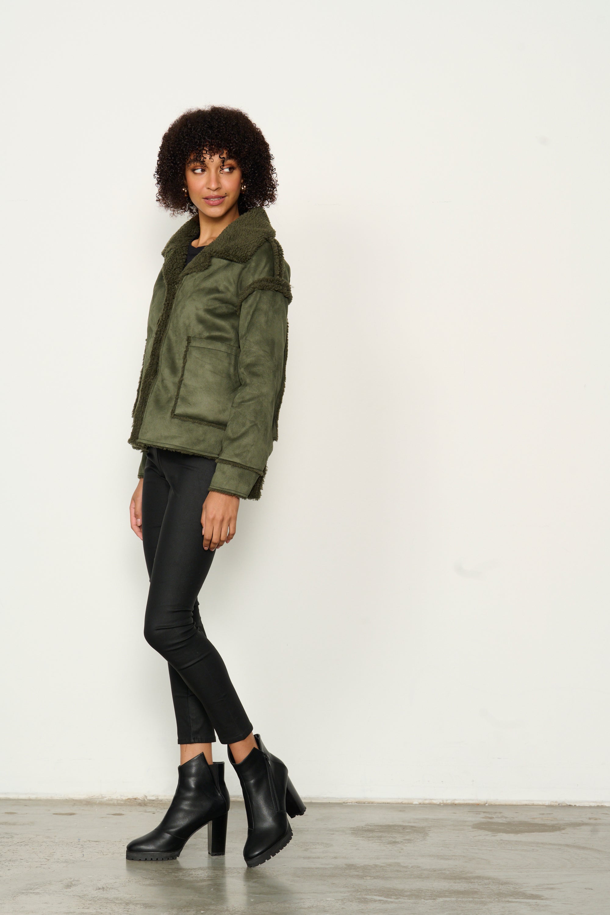 SHERPA/SUEDE REVERSIBLE JACKET - OLIVE WAS $149.00.. NOW...