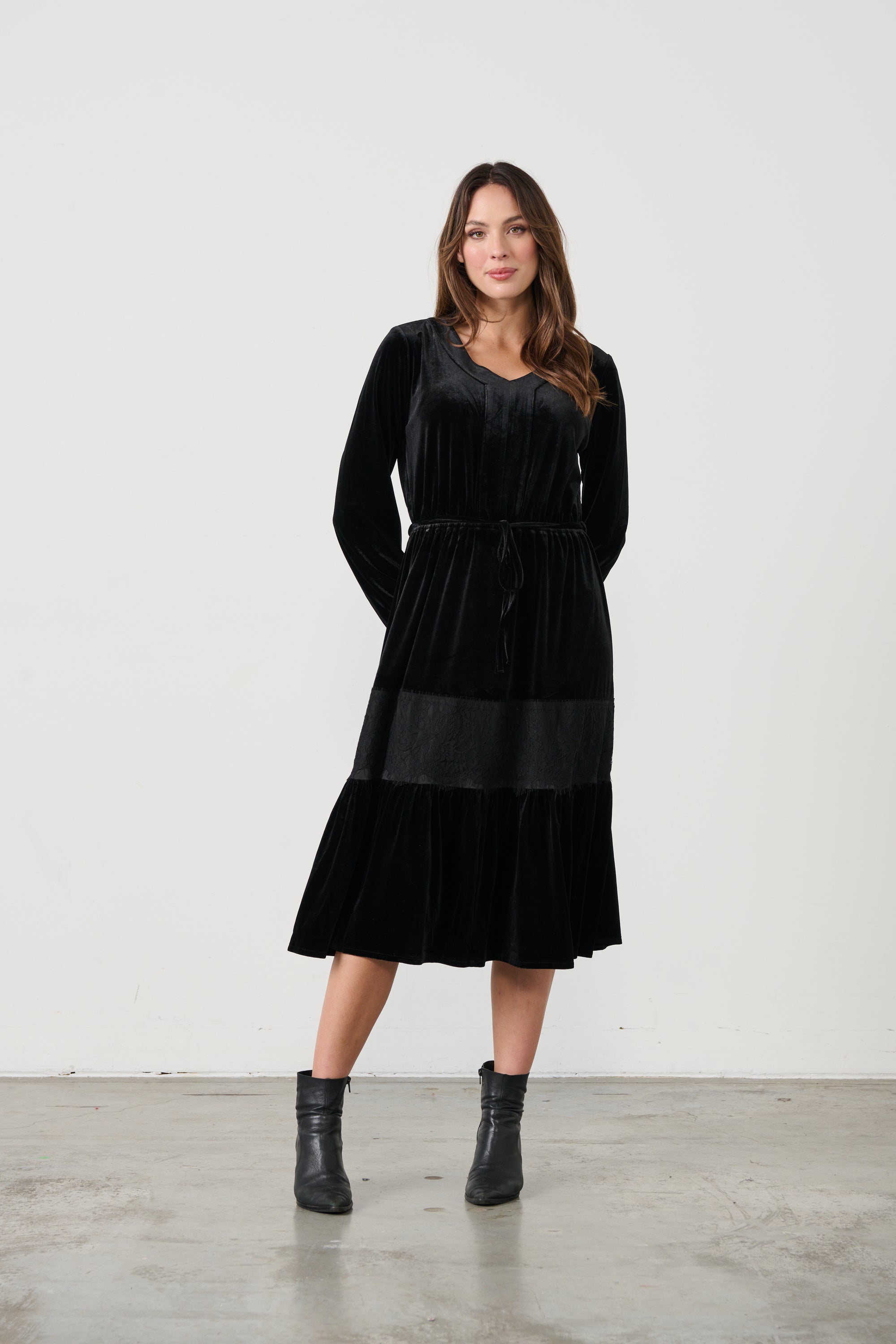 LUXURIOUS  VELVET LACE TRIM DRESS Was $149<<<SALE>>>>