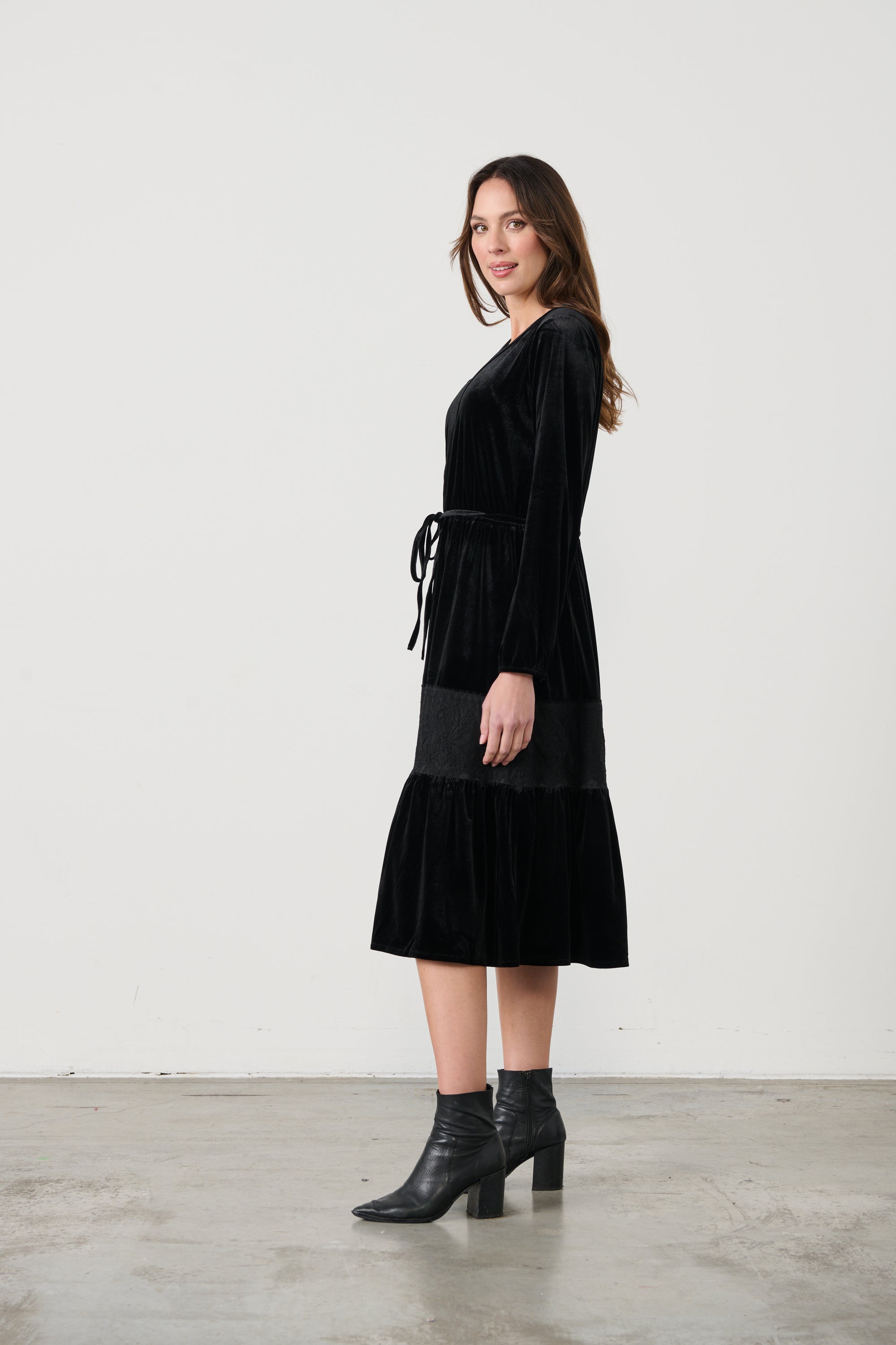 LUXURIOUS  VELVET LACE TRIM DRESS Was $149<<<SALE>>>>