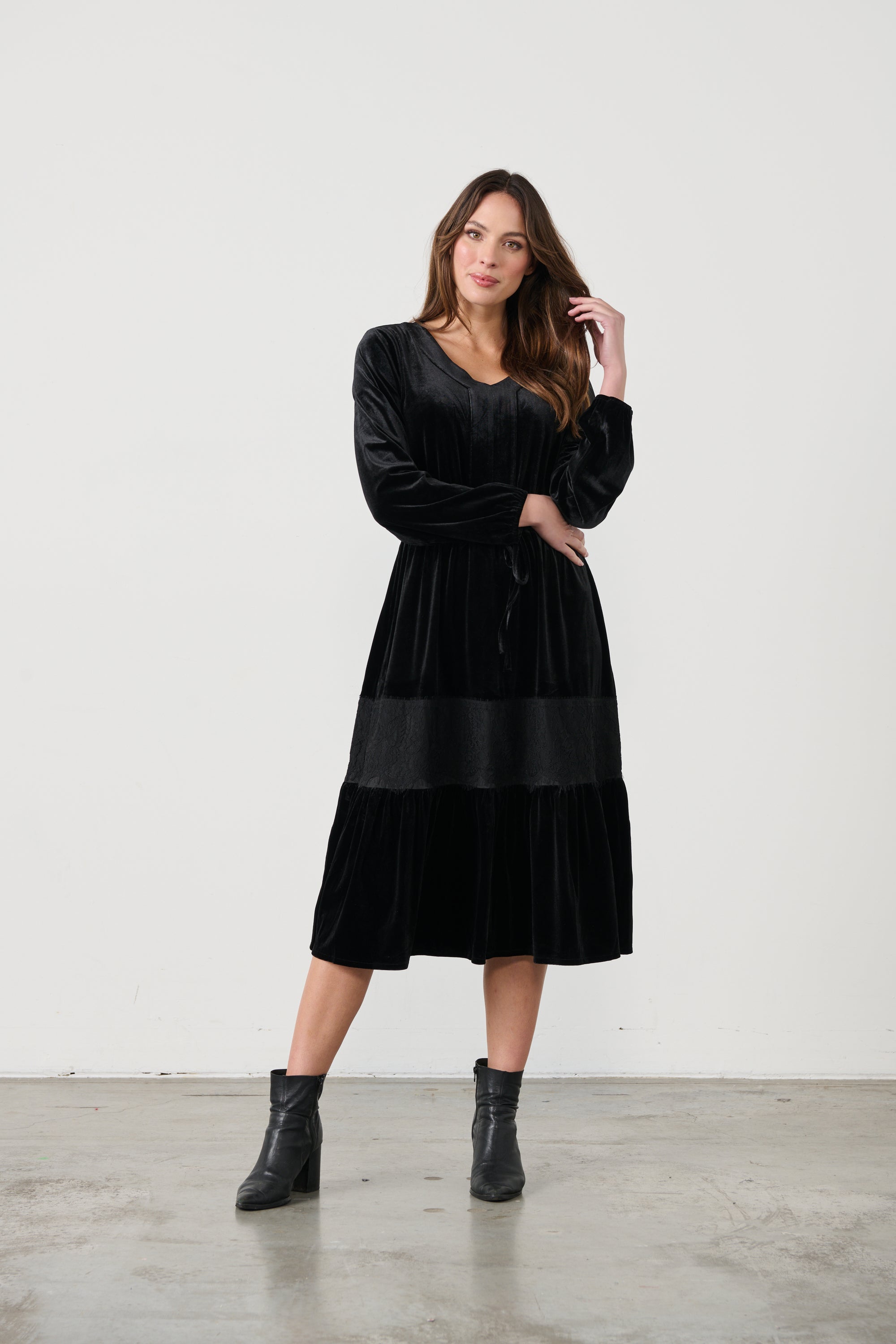 LUXURIOUS  VELVET LACE TRIM DRESS Was $149<<<SALE>>>>