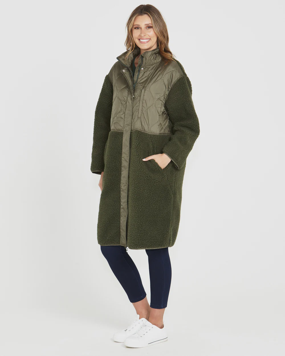 BETTY BASICS ENID LONG POLAR FLEECE JACKET - KHAKI- WAS $124.99...NOW....