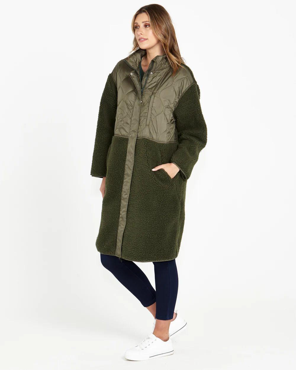 BETTY BASICS ENID LONG POLAR FLEECE JACKET - KHAKI- WAS $124.99...NOW....