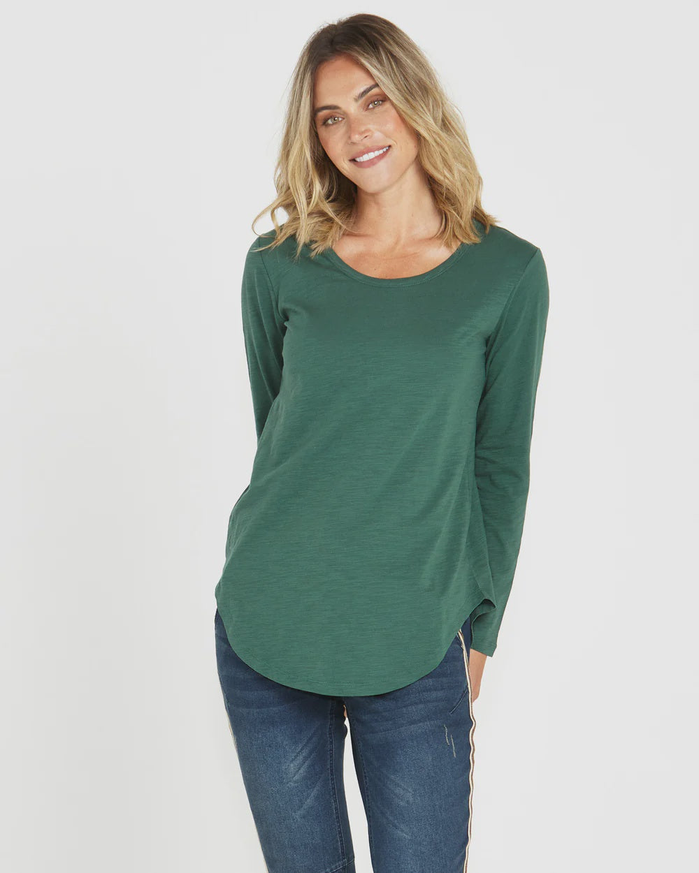 BETTY BASICS MEGAN LONG SLEEVE TOP - DARK GREEN