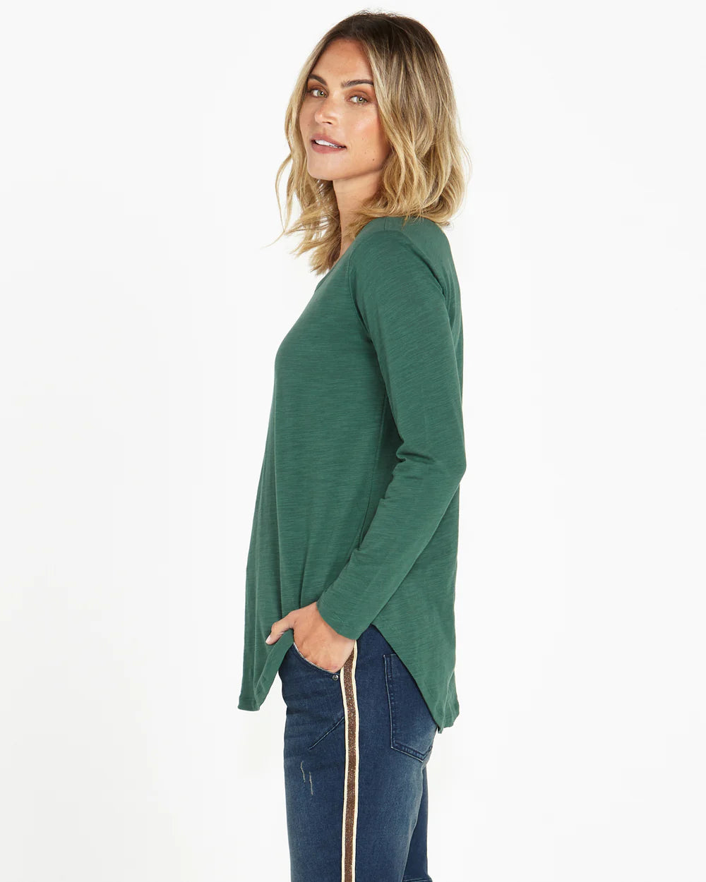 BETTY BASICS MEGAN LONG SLEEVE TOP - DARK GREEN