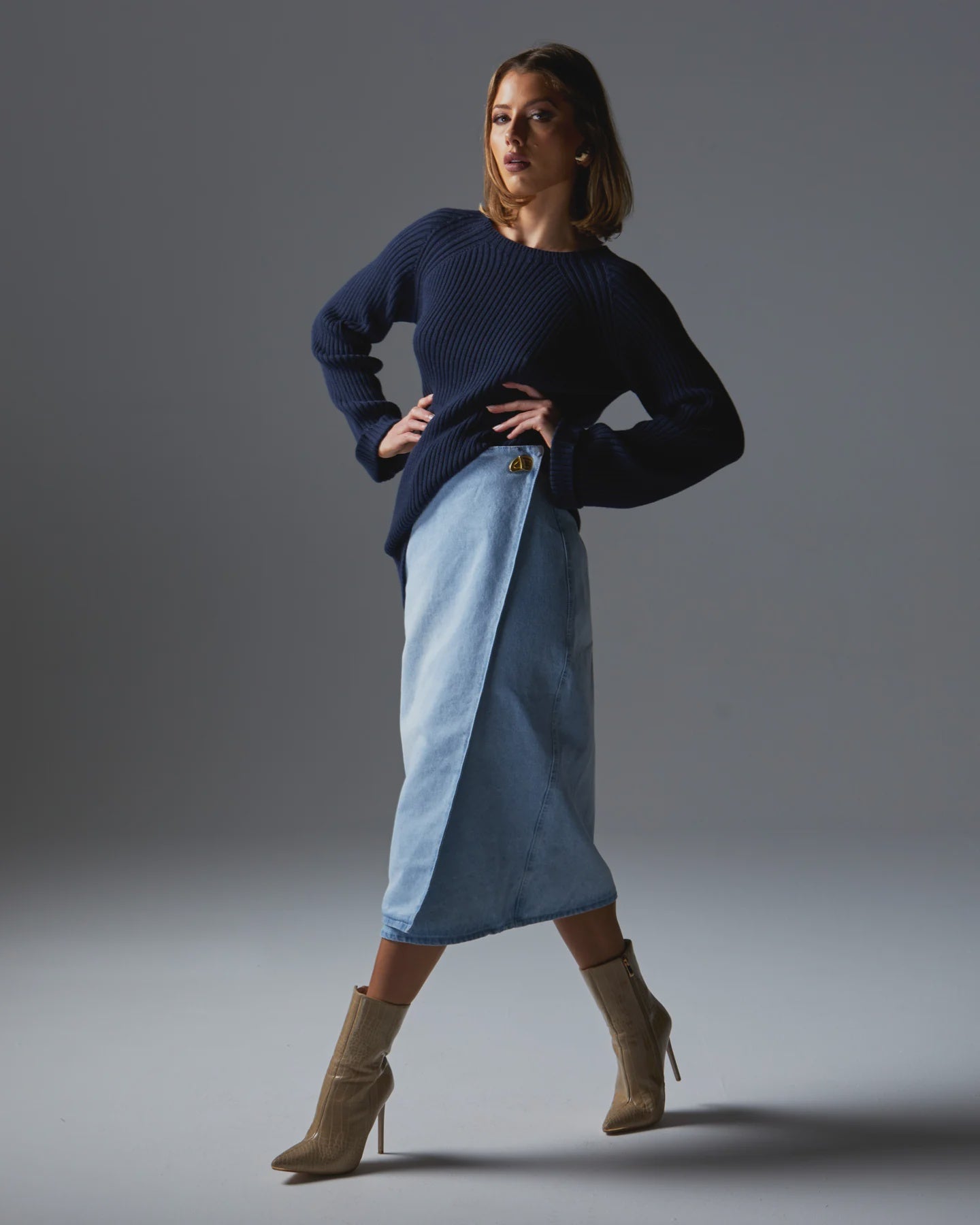 FATE + BECKER FLIGHT DENIM WRAP SKIRT