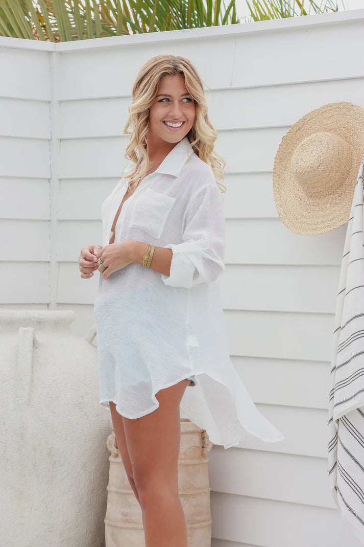 FREE SIZE BEACH SHIRT DRESS - WHITE