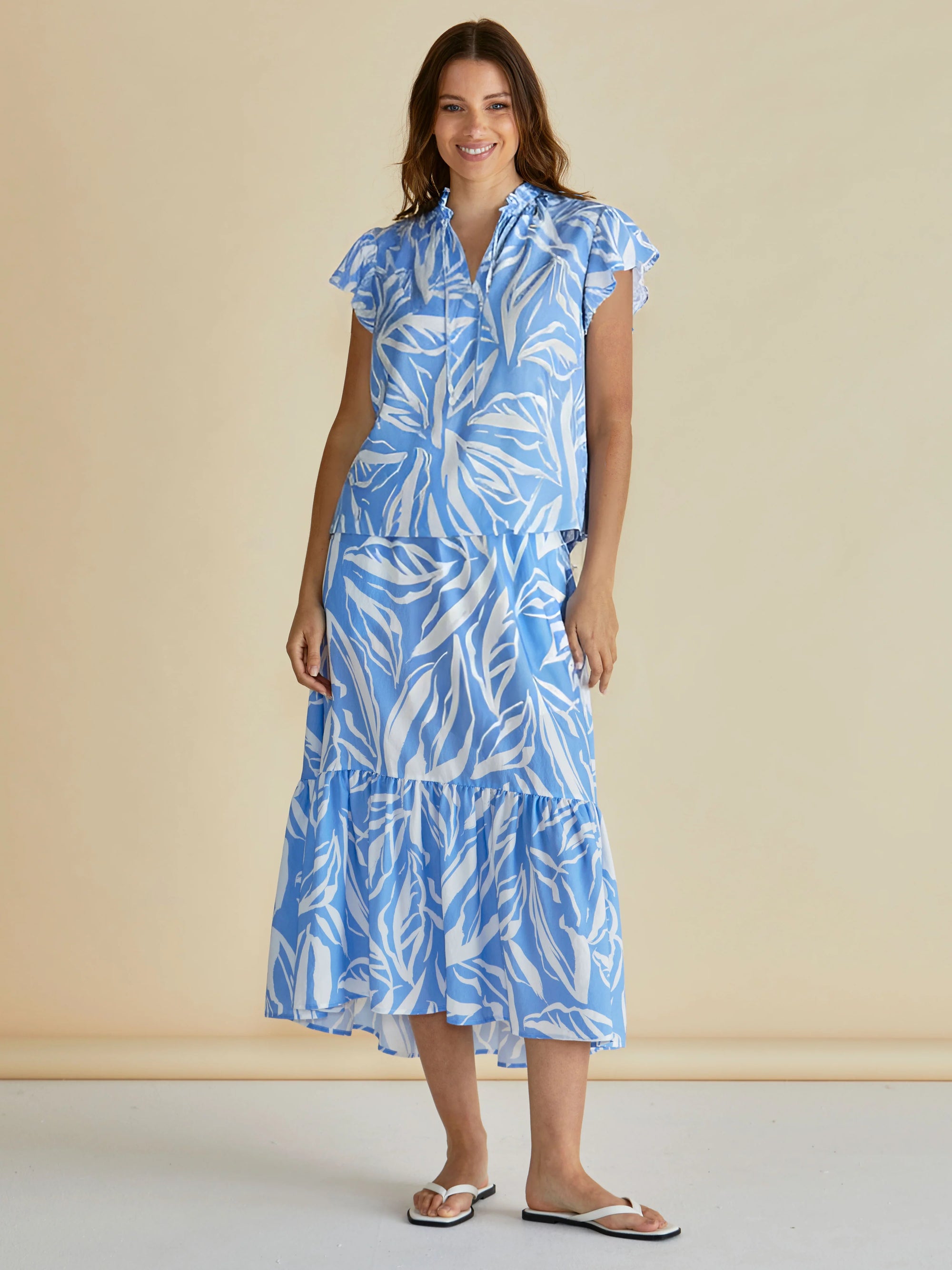 BETTY BASICS LYRA BLOUSE - BLUE ABSTRACT PRINT WAS $79.99 <<<<SALE>>>>