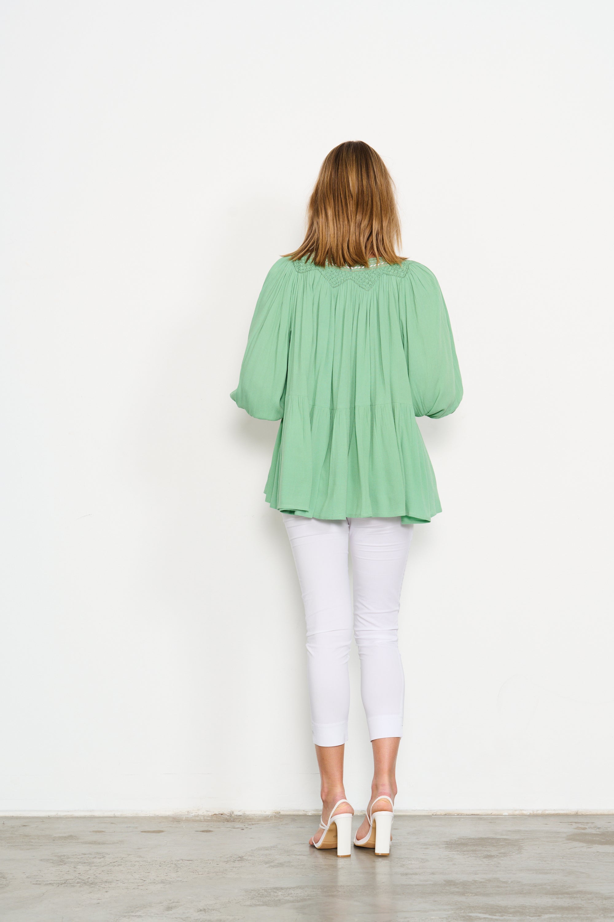 HAND BEADED NECK TRIM BLOUSE - MINT - SALE WAS $89.90 NOW....