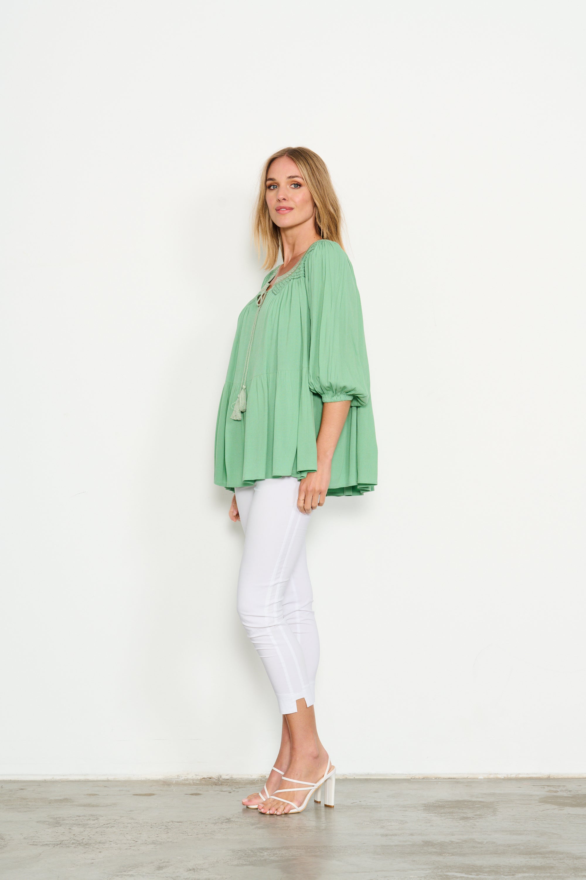 HAND BEADED NECK TRIM BLOUSE - MINT - SALE WAS $89.90 NOW....