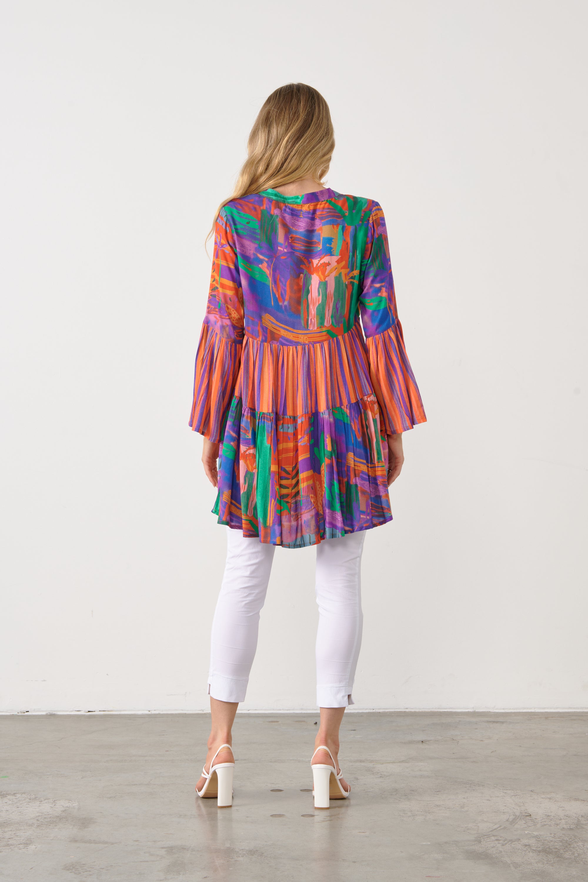 CARNIVAL PRINT TUNIC TASSLE TIE TOP