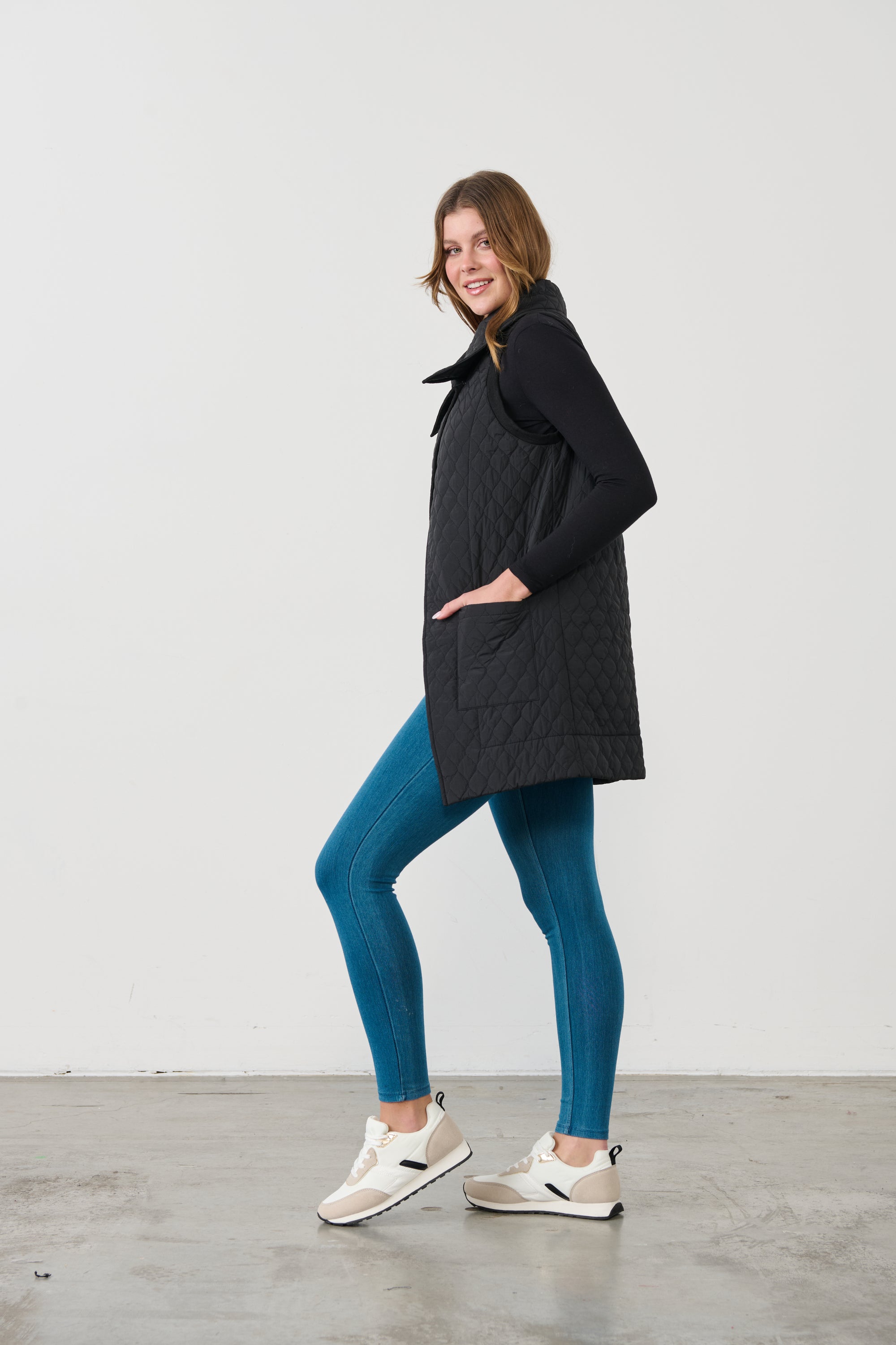 BLACK QUILTED LIGHT PUFFA VEST WAS $119.00 <<<SALE>>>