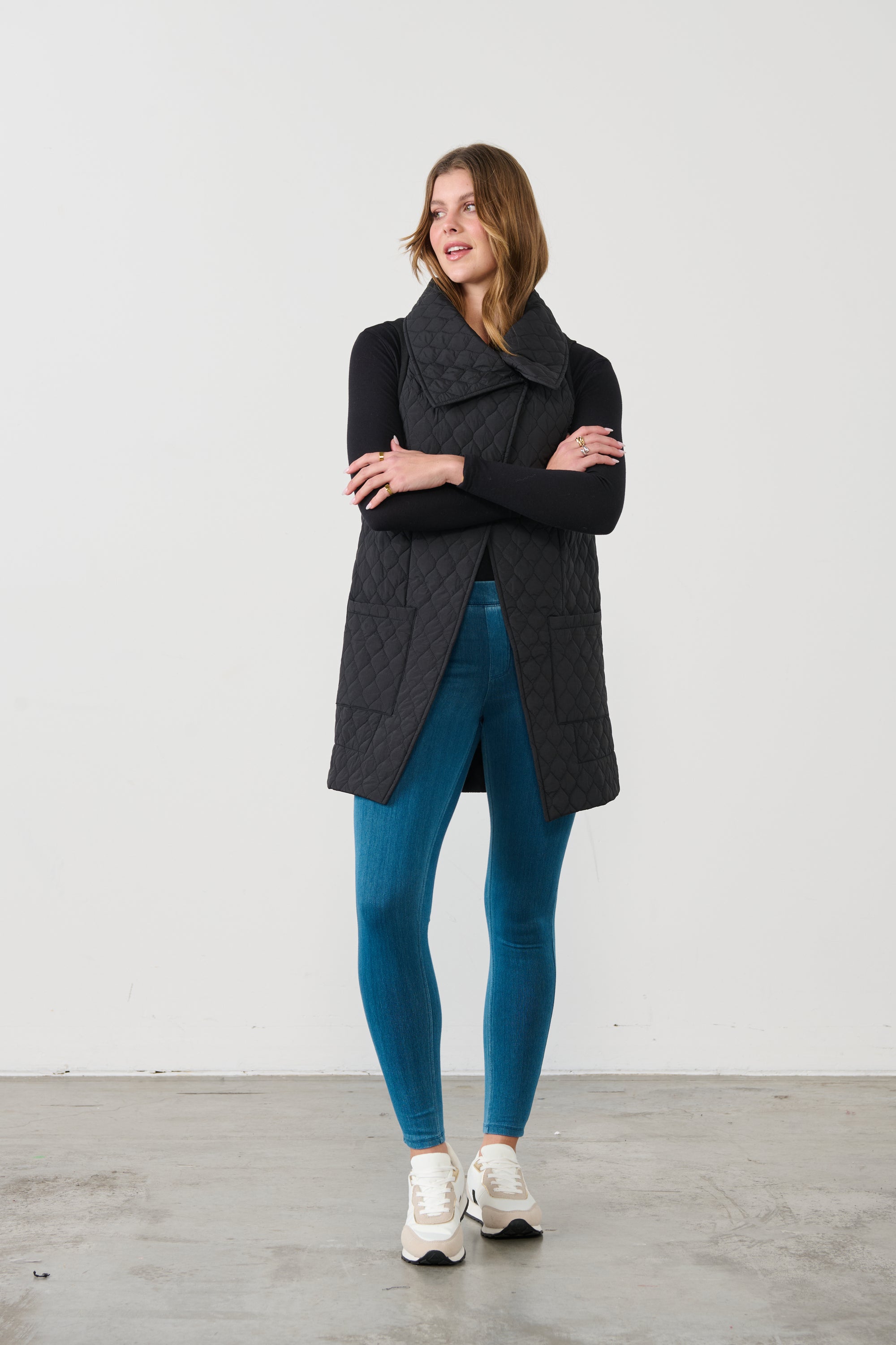 BLACK QUILTED LIGHT PUFFA VEST WAS $119.00 <<<SALE>>>