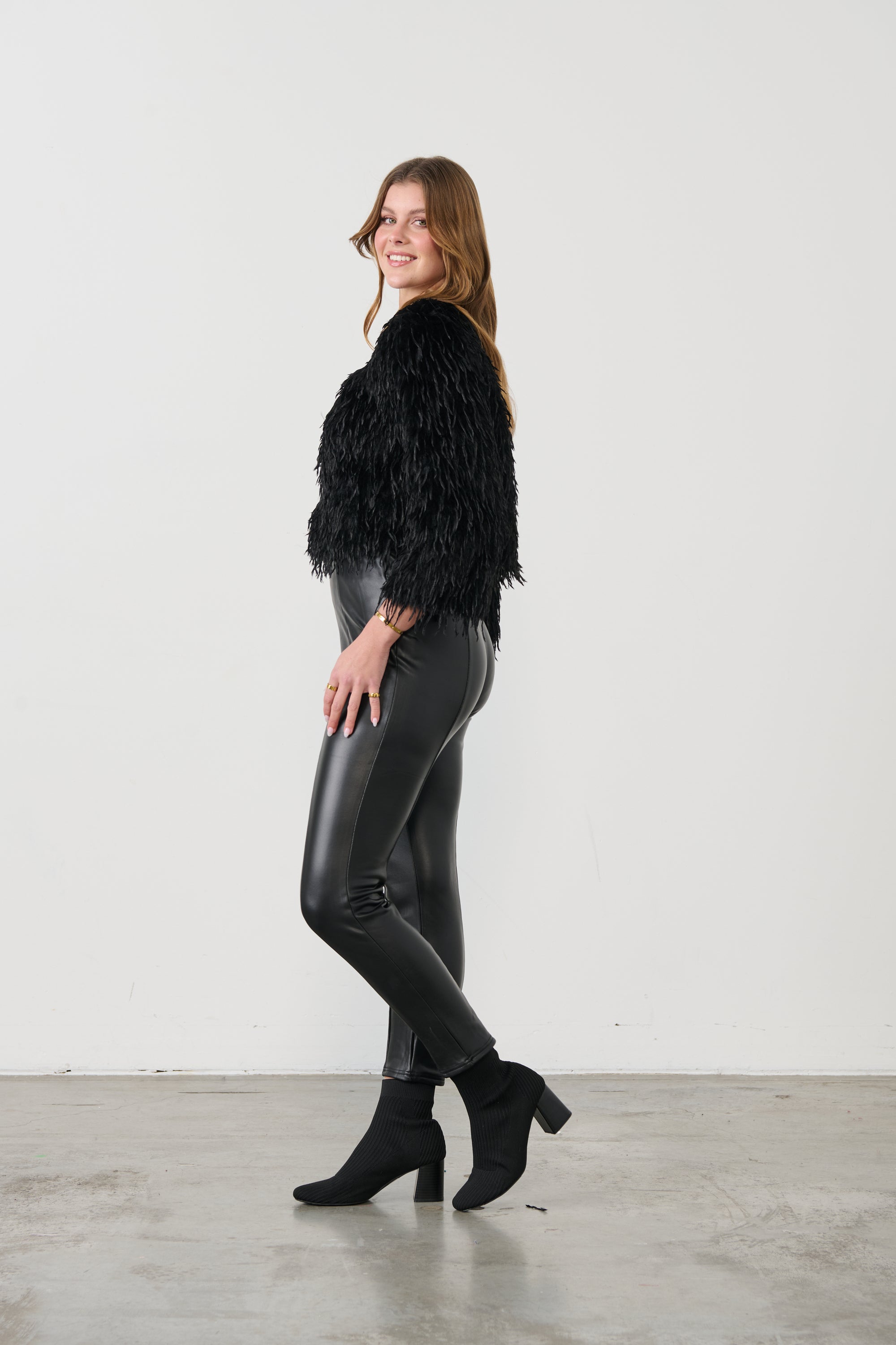 FAUX OSTRICH JACKET- BLACK