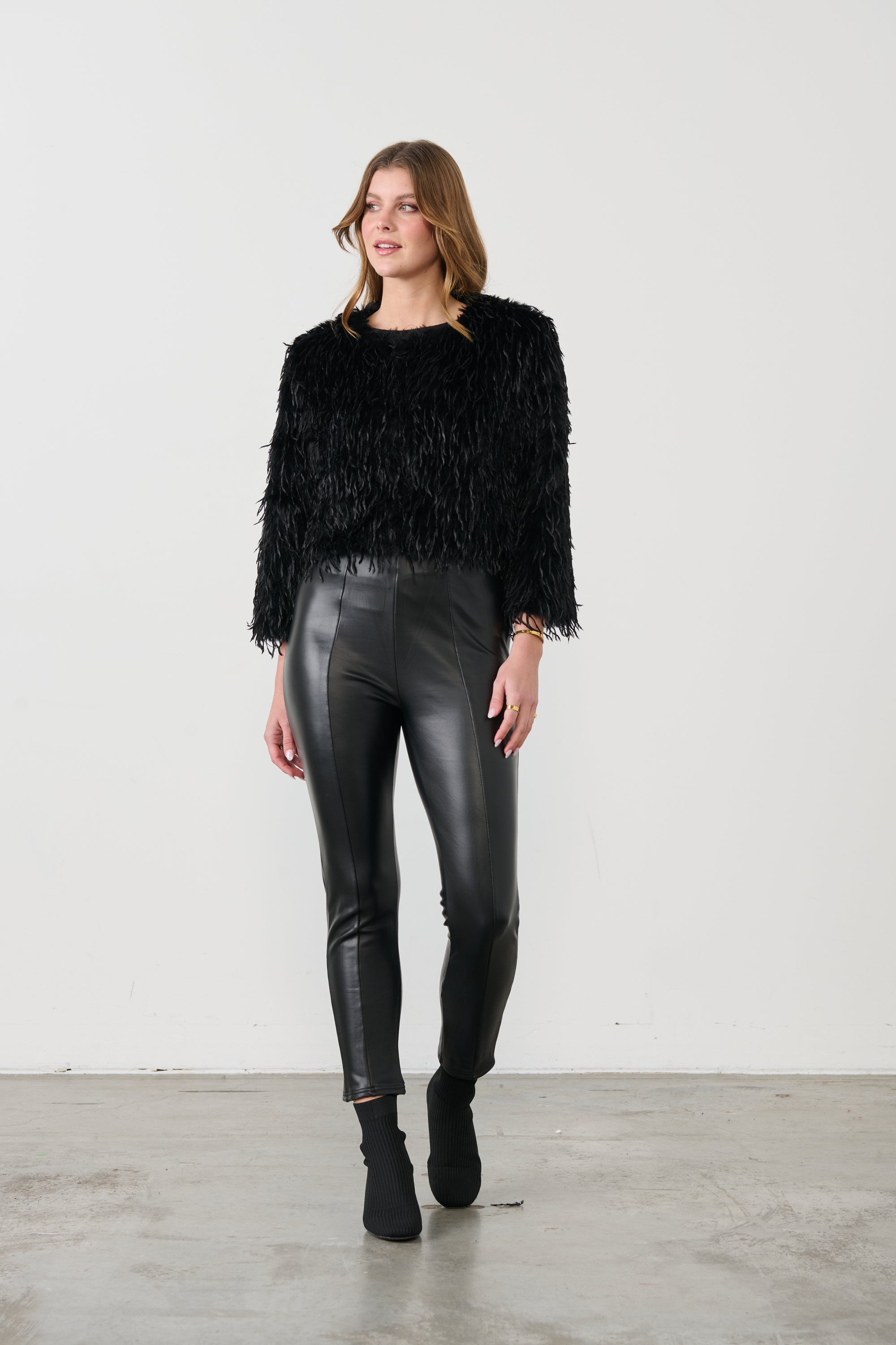FAUX OSTRICH JACKET- BLACK