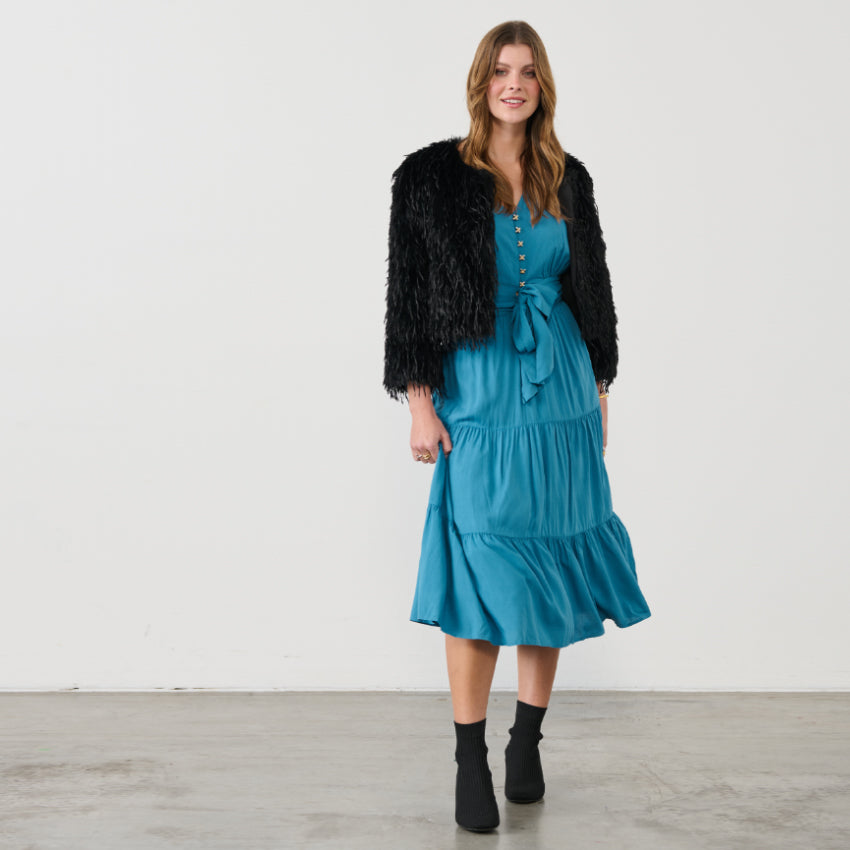 FAUX OSTRICH JACKET- BLACK