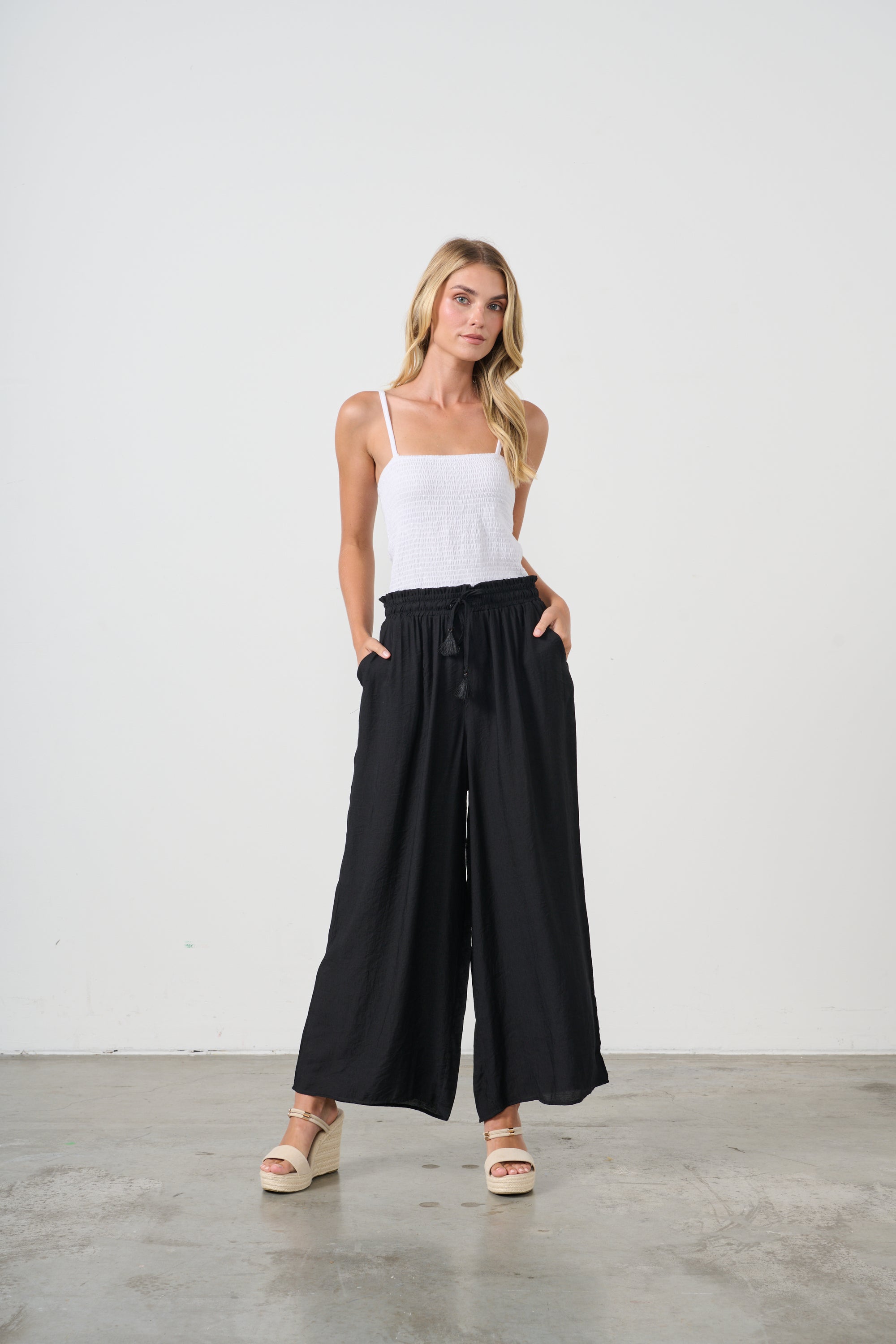 HOLMES & FALLON WIDE LEG PANTS -BLACK