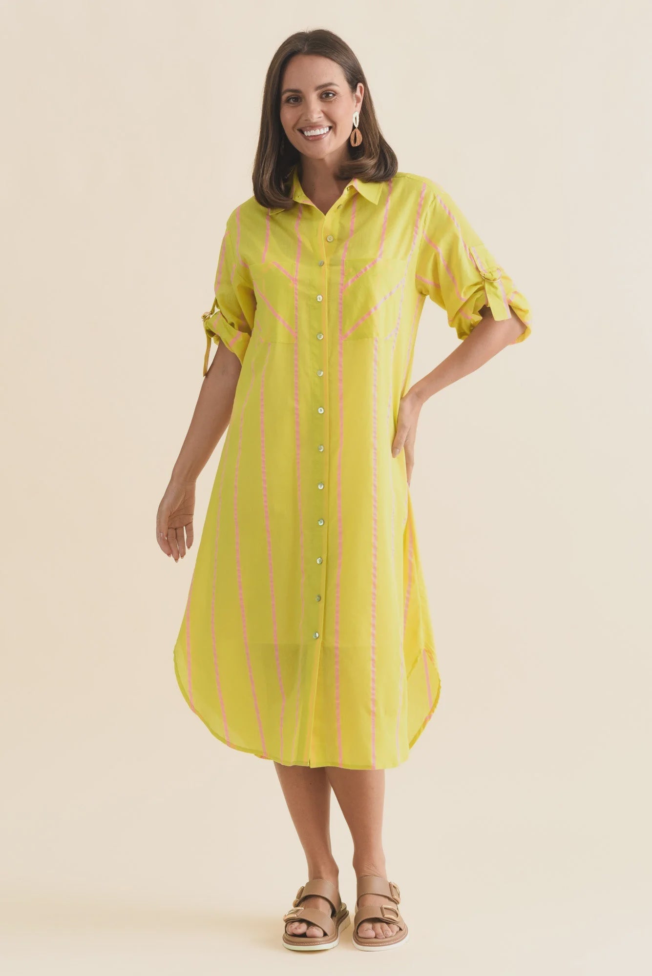 BETTY BASICS HAYMAN SHIRT DRESS YELLOW/PINK STRIPE WAS $109.99<<<<SALE>>>>