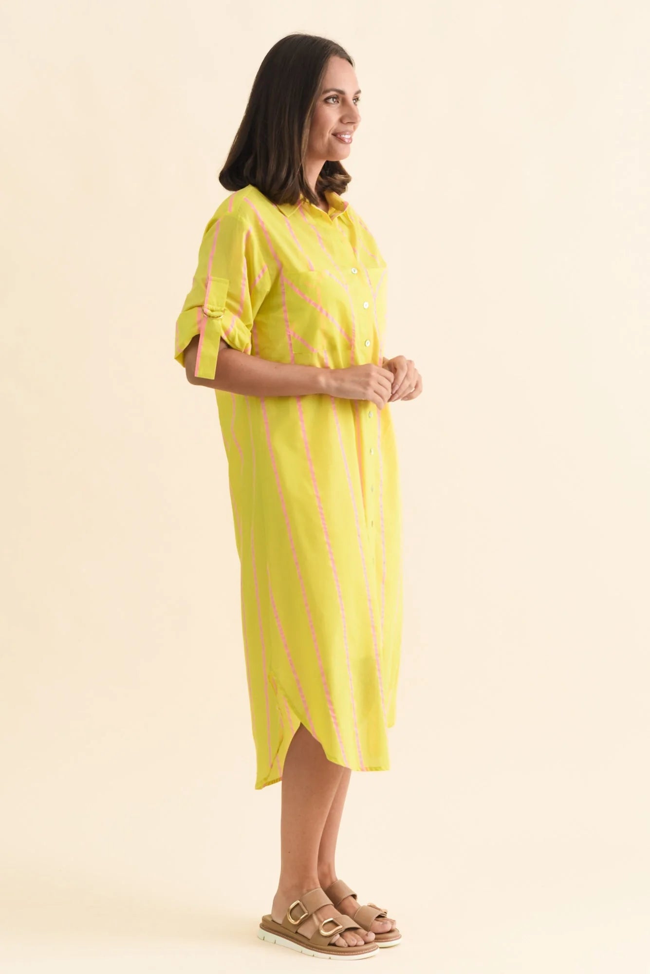 BETTY BASICS HAYMAN SHIRT DRESS YELLOW/PINK STRIPE WAS $109.99<<<<SALE>>>>