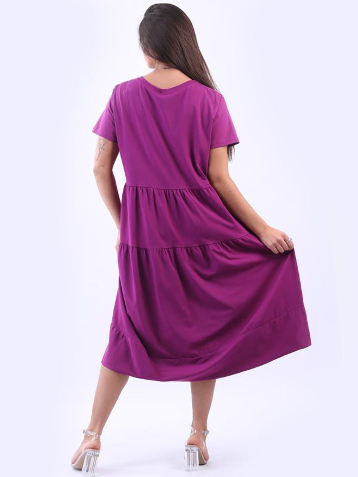 MATILDA TIERED COTTON DRESS - MAGENTA - ONE SIZE