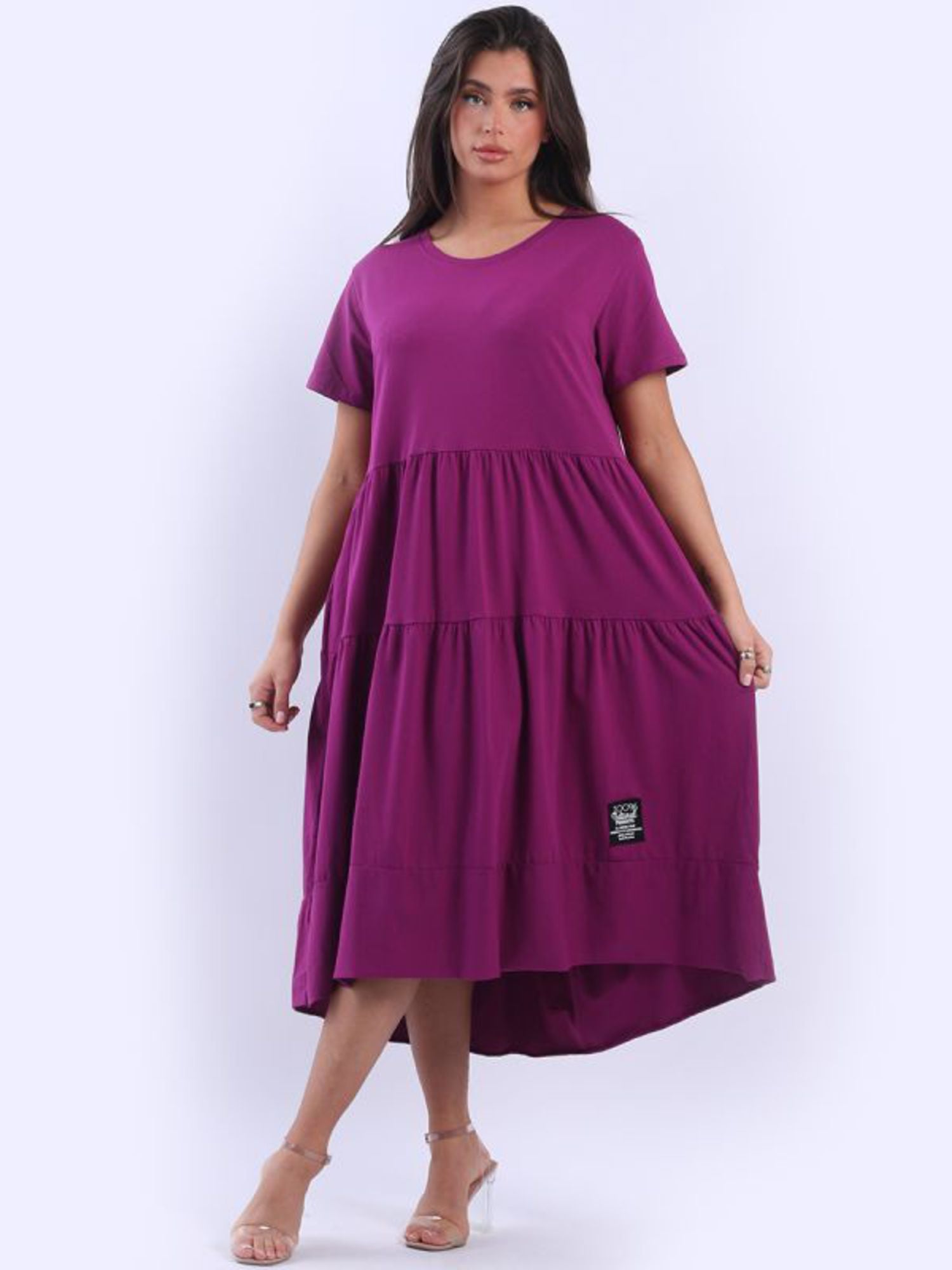 MATILDA TIERED COTTON DRESS - MAGENTA - ONE SIZE