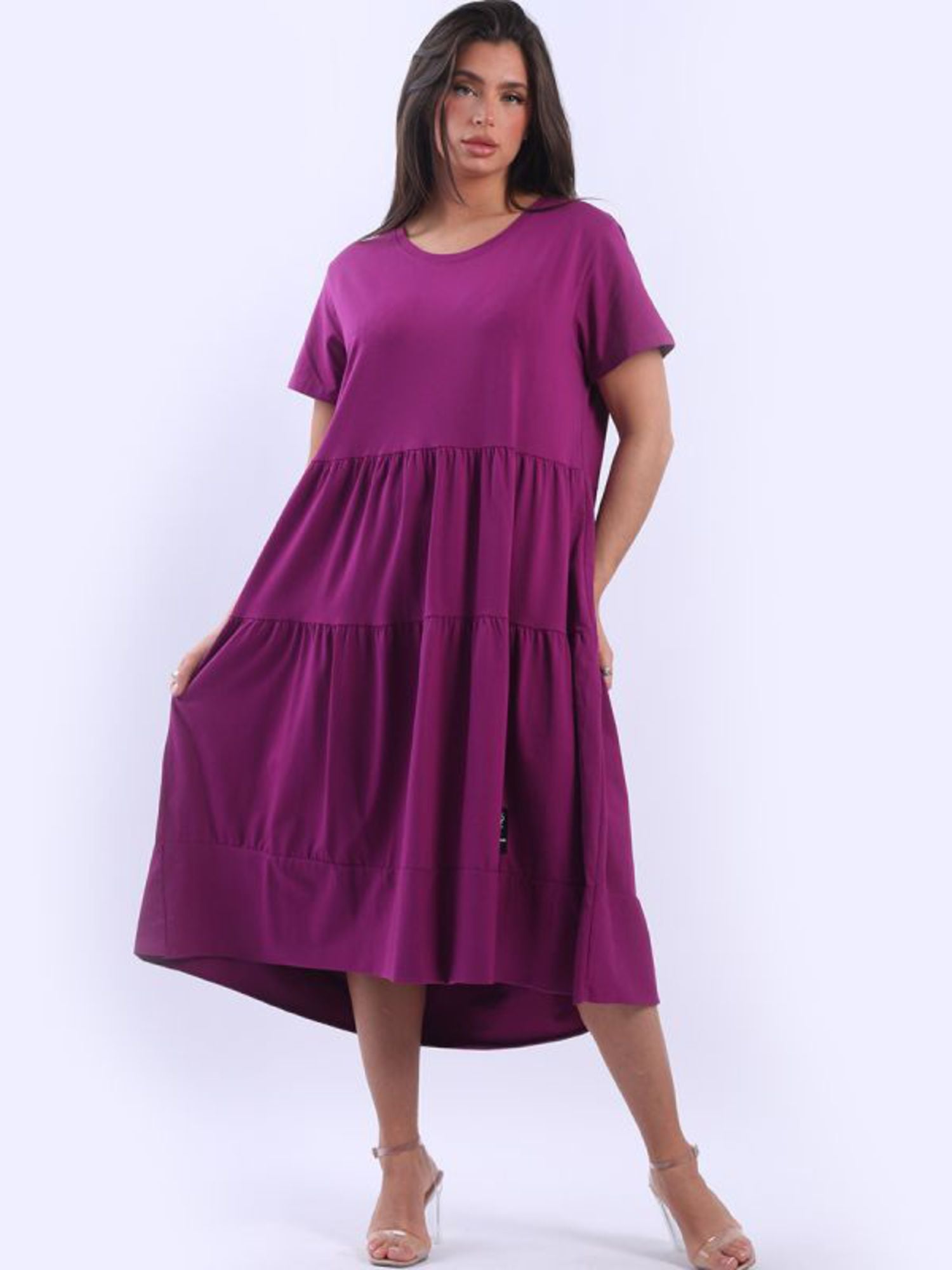 MATILDA TIERED COTTON DRESS - MAGENTA - ONE SIZE