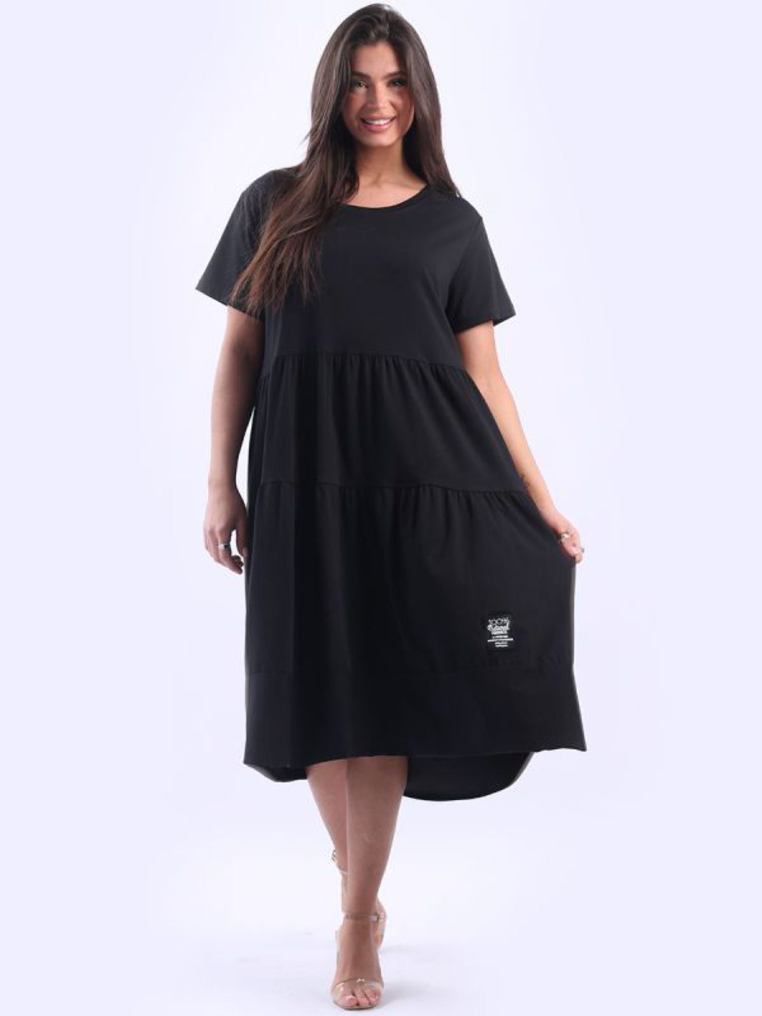 MATILDA TIERED COTTON DRESS - BLACK- ONE SIZE