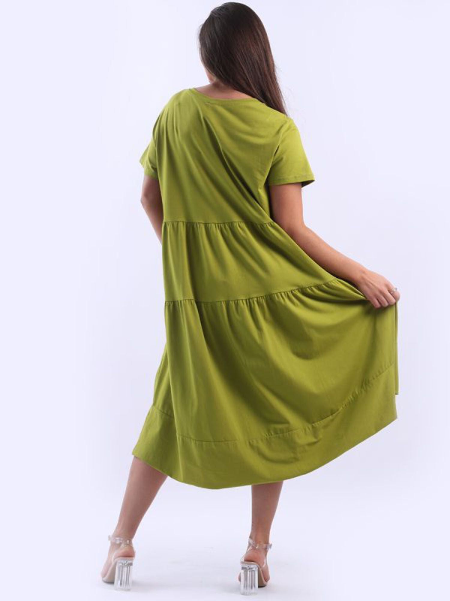 MATILDA TIERED COTTON DRESS - LIME- ONE SIZE