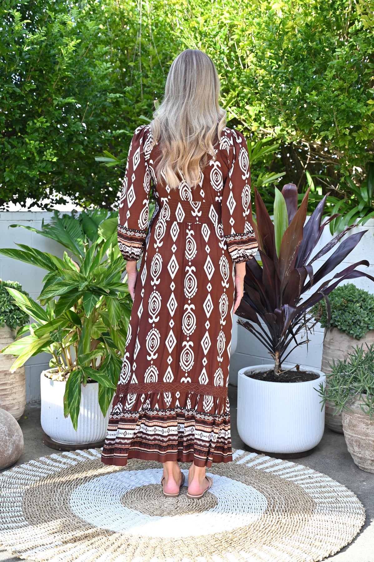 LONG SLEEVED BOHO MAXI - CHOCOLATE