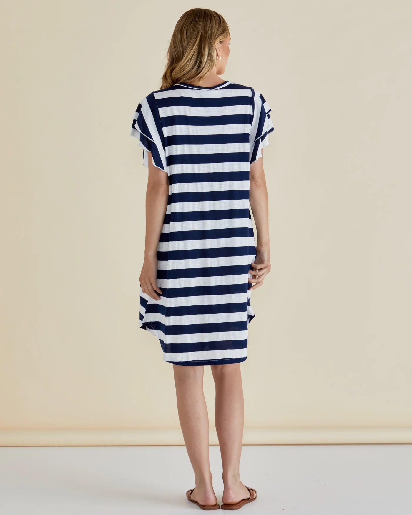 BETTY BASICS SYDNEY TEE DRESS- BLUE STRIPE NAVY