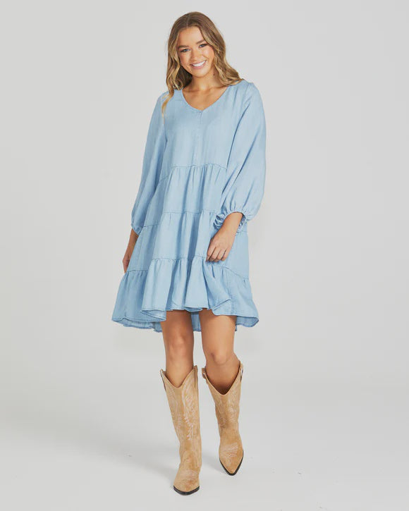 SASS DAVIE TIERED DTRESS - CHAMBRAY