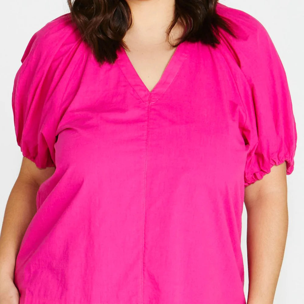 BETTY BASICS JULIET BLOUSE - MIAMI PINK