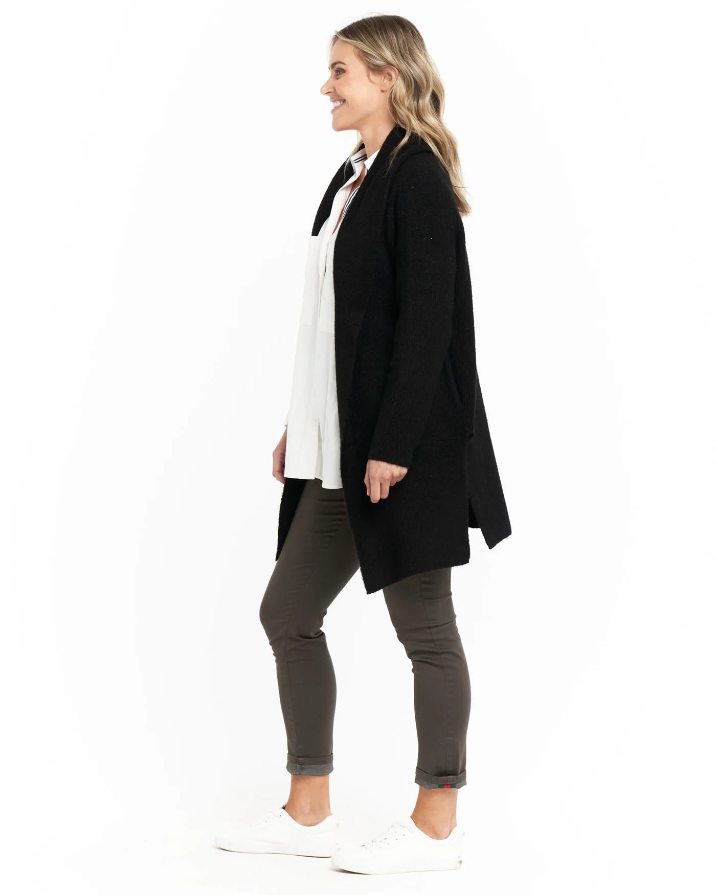 BETTY BASICS XIRENA LONG CARDIGAN - BLACK WAS $99.99 NOW.....