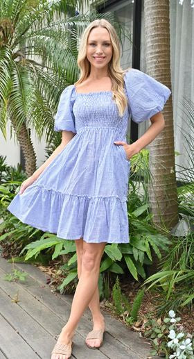 PUFF SLEEVE GINGHAM DRESS