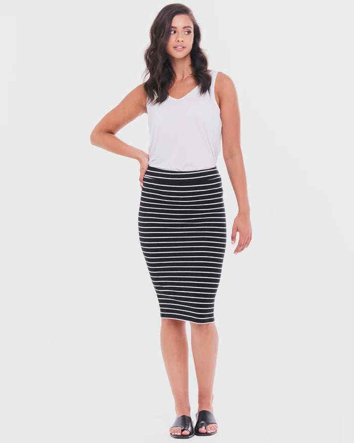 ALICIA MIDI SKIRT BLACK/WHITE STRIPE