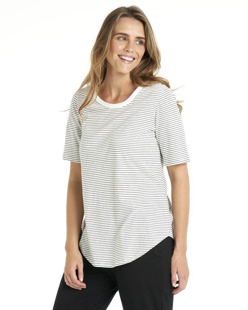 BETTY BASICS ARIANA TEE -WHITE/BLACK STRIPE