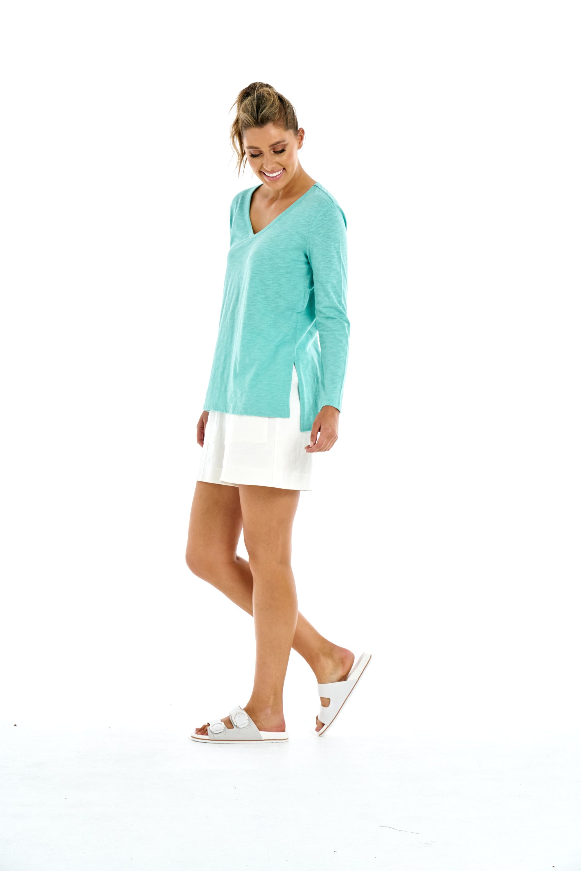 BETTY BASICS BONNIE LONG SLEEVE  TOP - SEAFOAM- SALE NOW ....