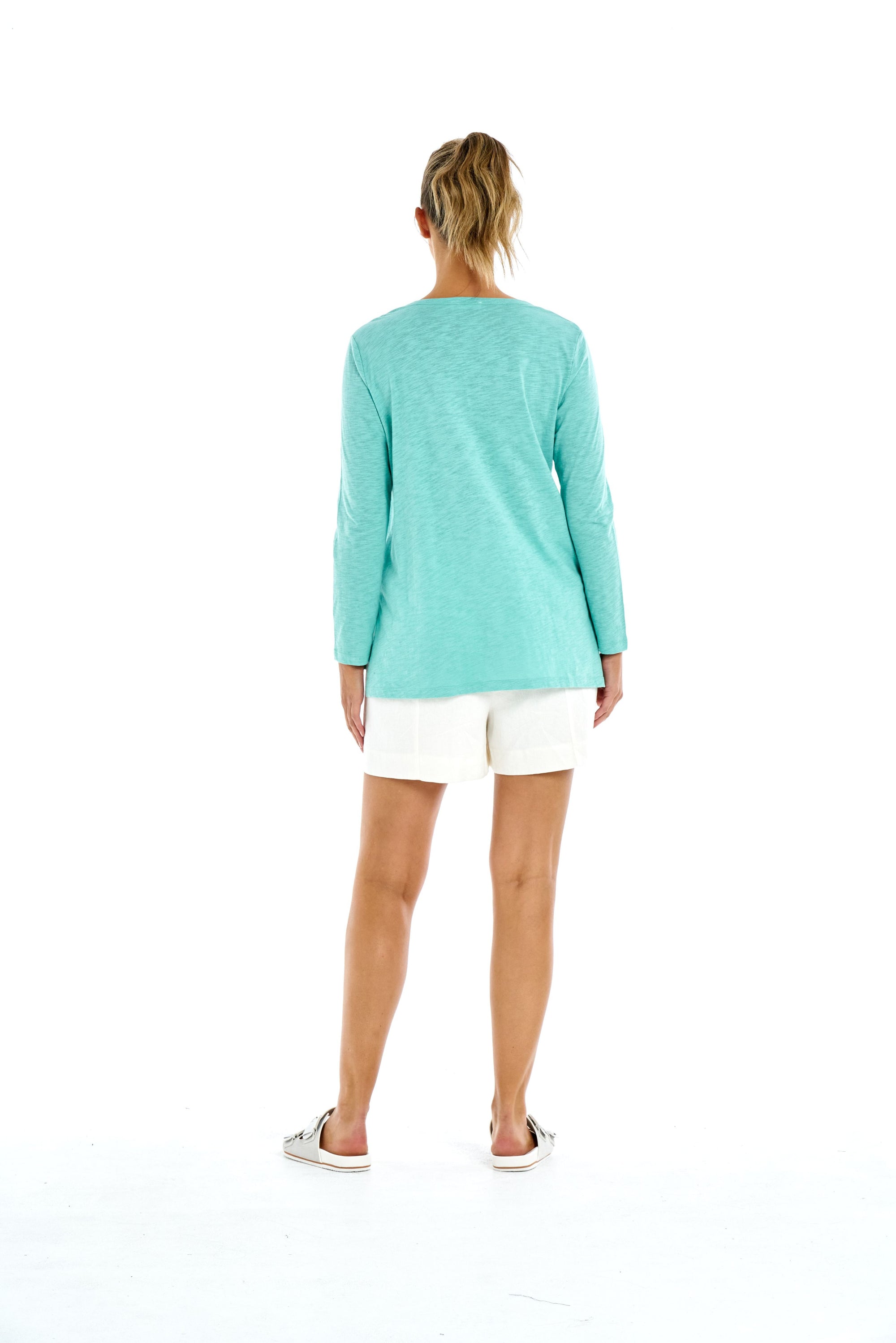 BETTY BASICS BONNIE LONG SLEEVE  TOP - SEAFOAM- SALE NOW ....