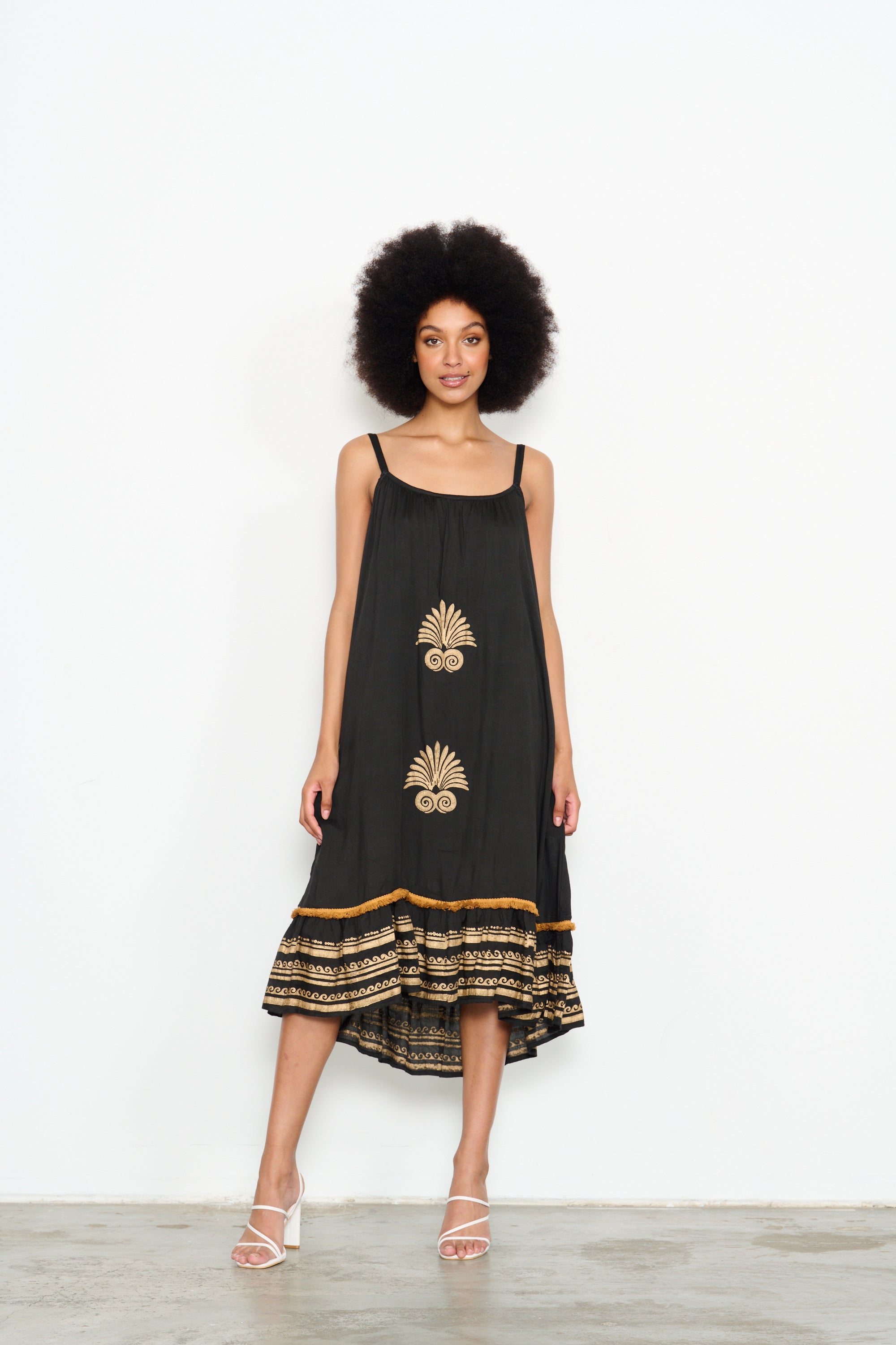 CAJU SCOOP BACK BLACK/GOLD DRESS