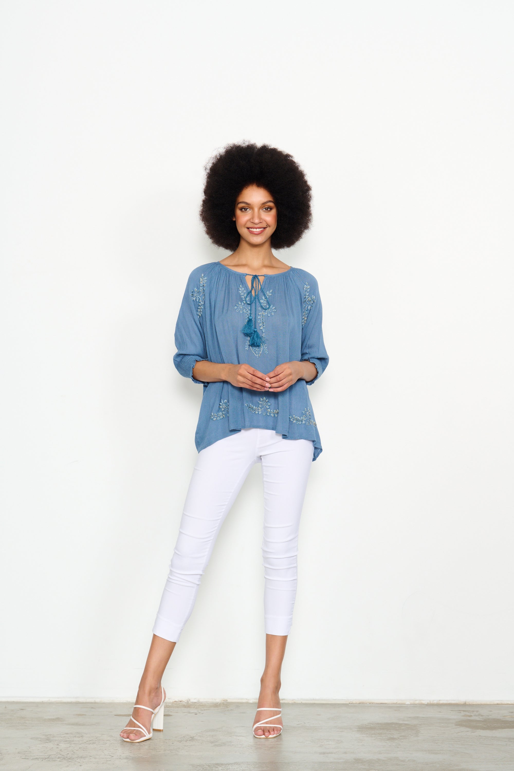 CAJ U  BLUE EMBROIDERED BLOUSE