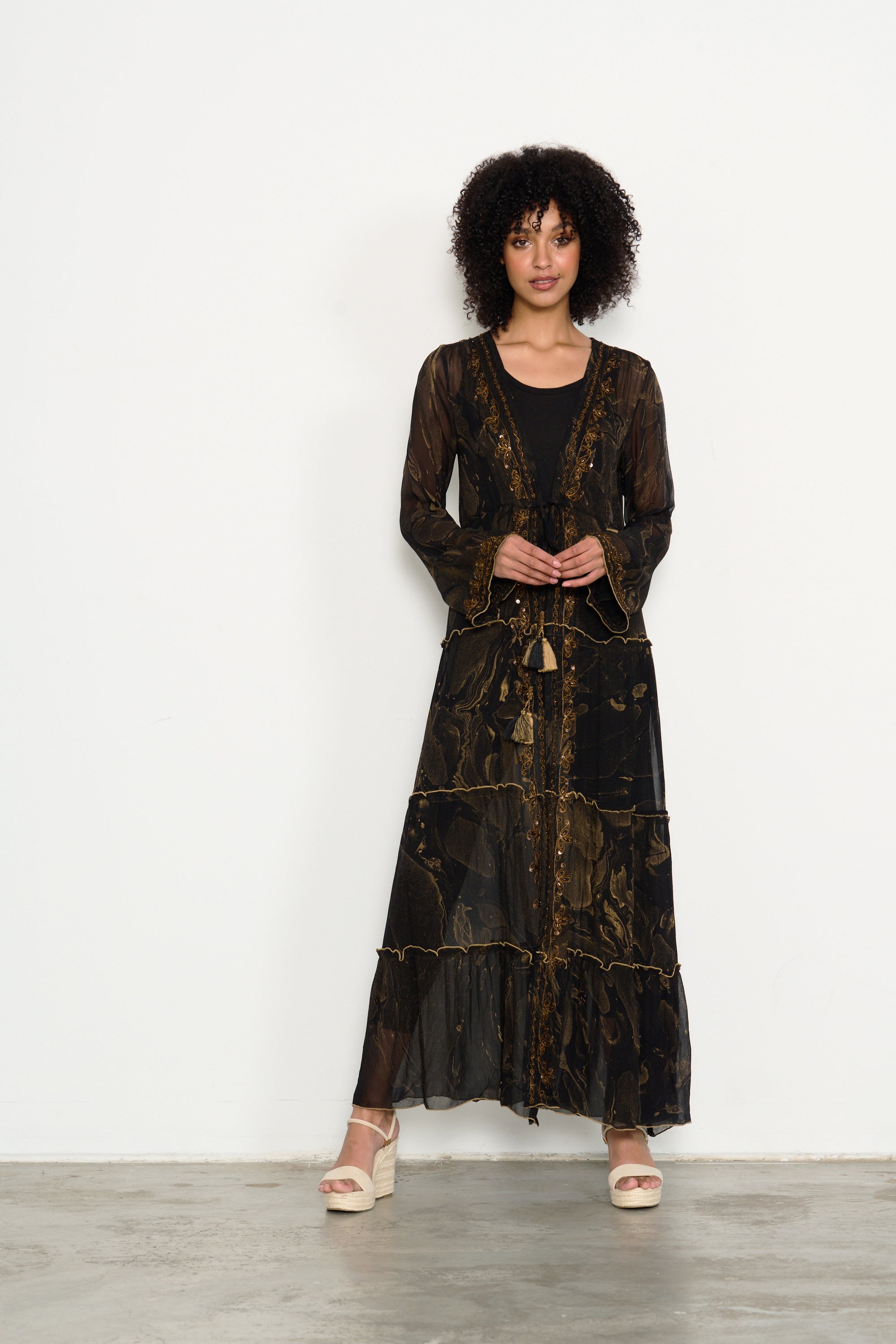 CAJU MARBLE PRINT LONG DUSTER COAT