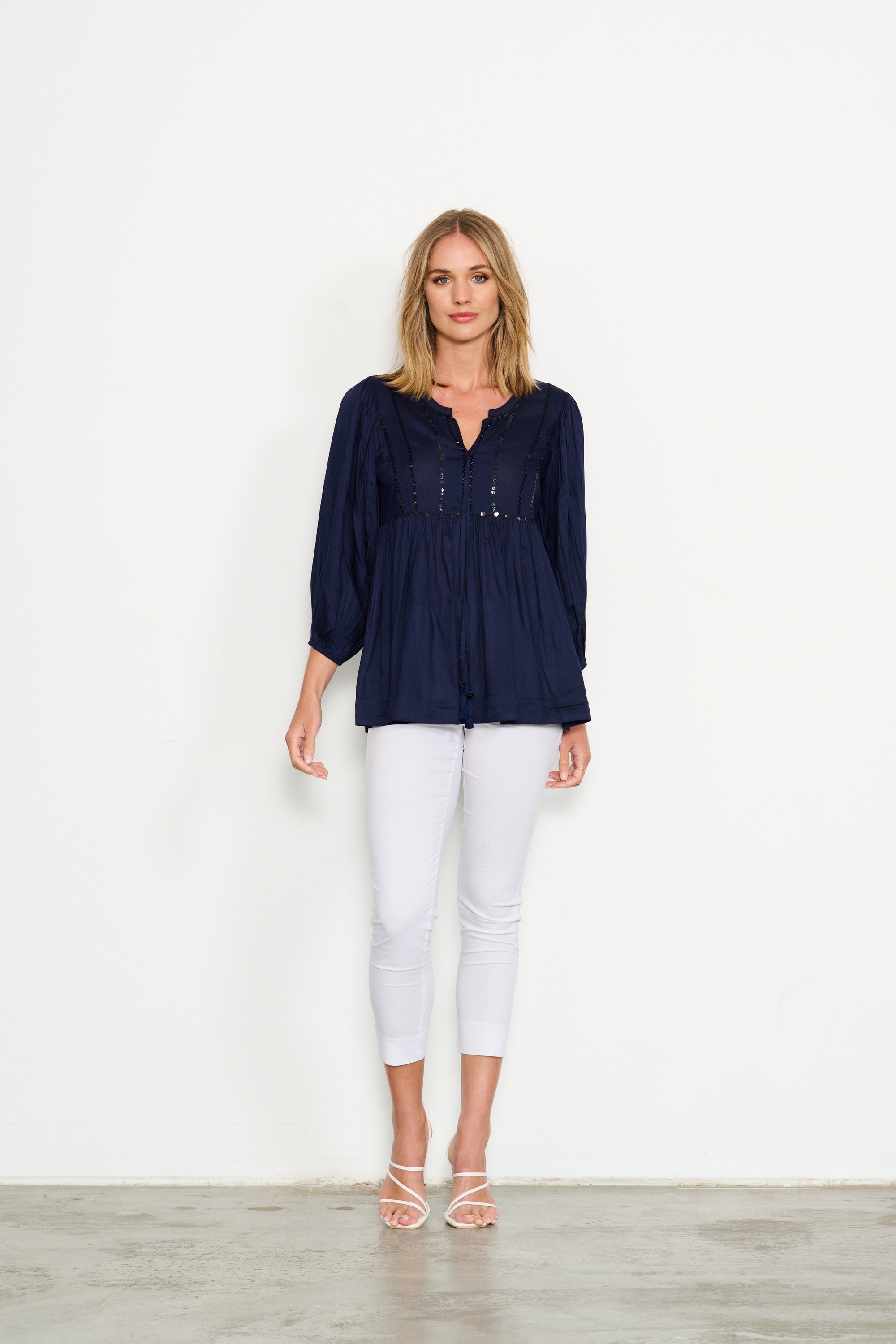 BEADED NAVY  EMBROIDERED BLOUSE was $109.90 ...now....