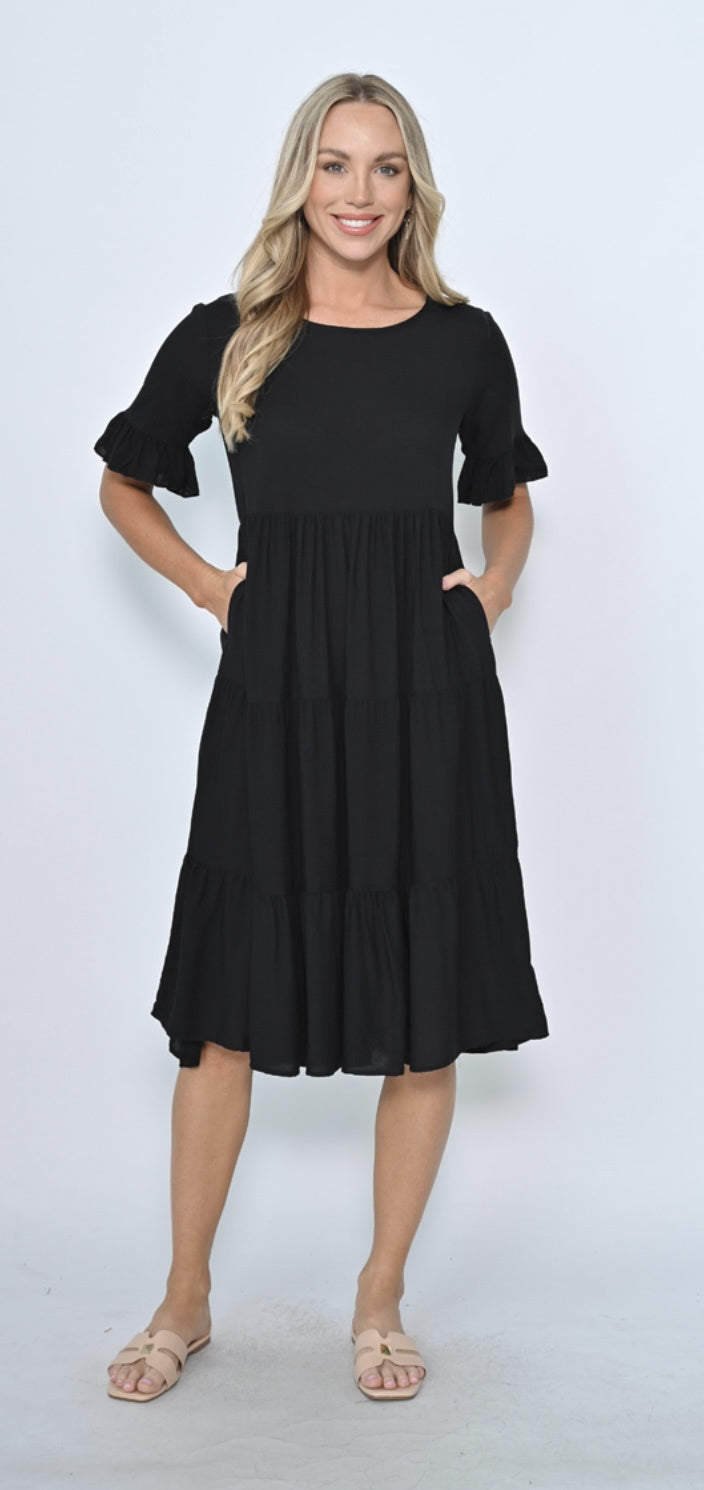 BLACK RUFFLE SLEEVE DRESS