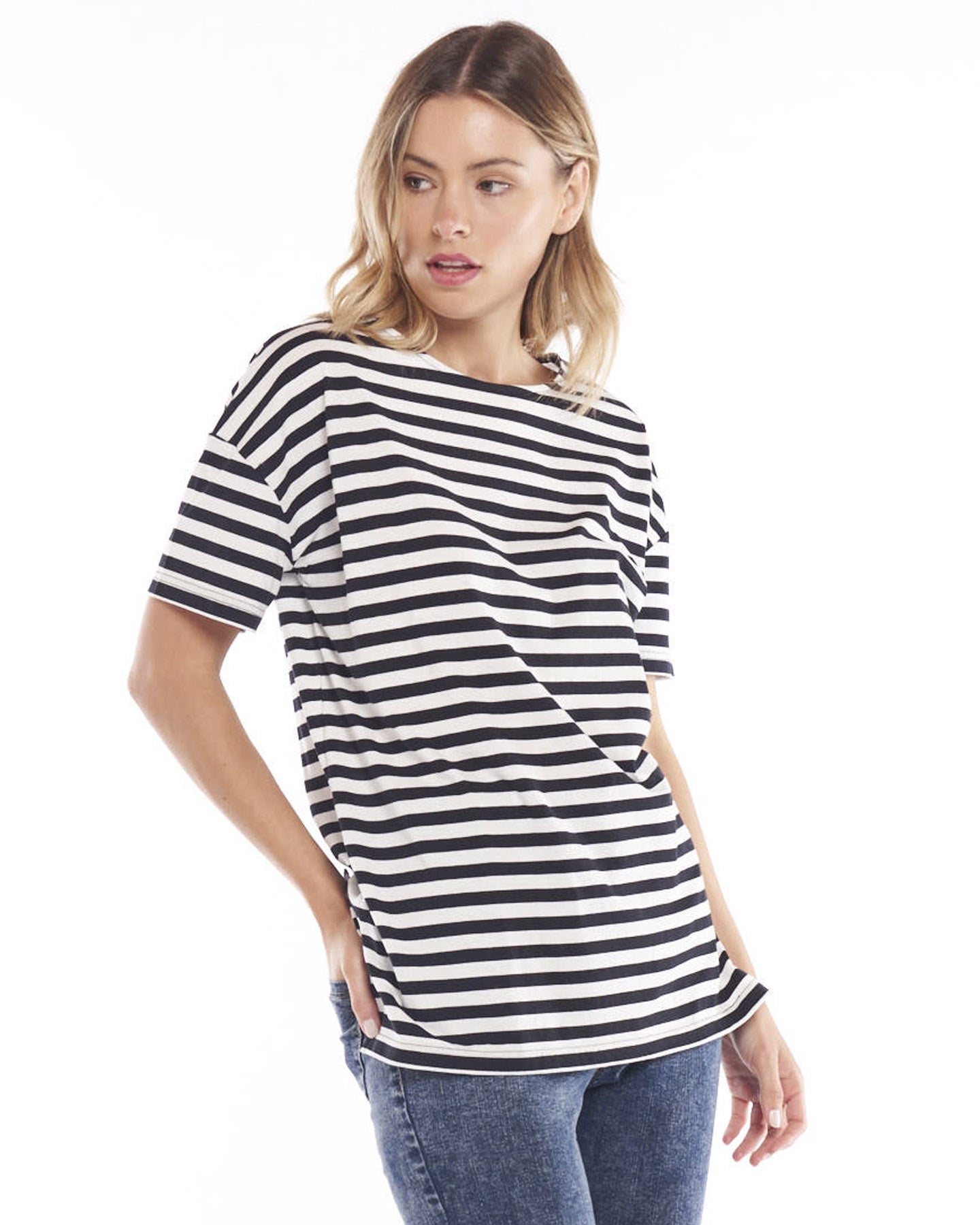 BETTY BASICS KATHY TEE -BLACK/WHITE STRIPE<<<<<SALE>>>>>>