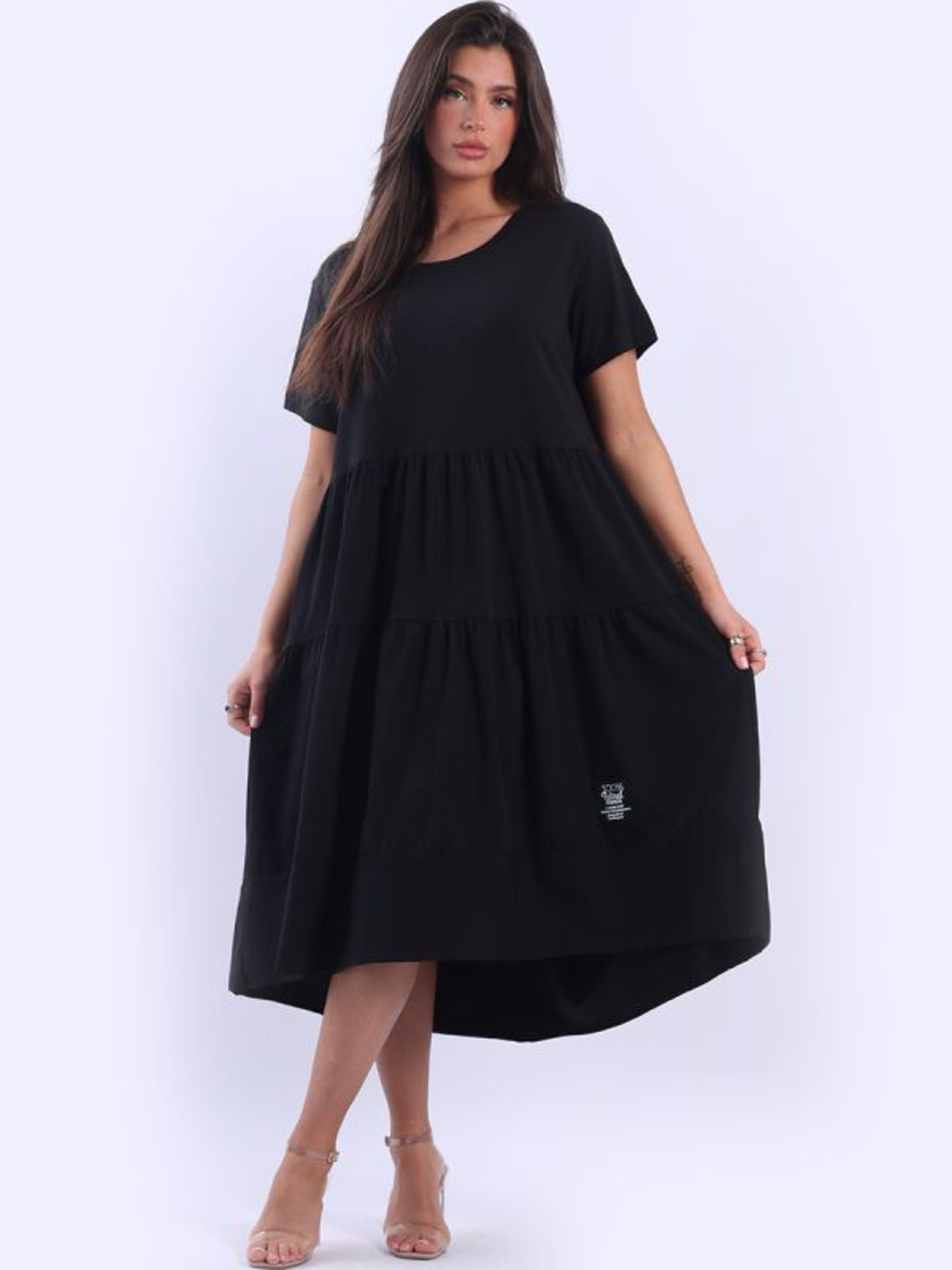 MATILDA TIERED COTTON DRESS - BLACK- ONE SIZE